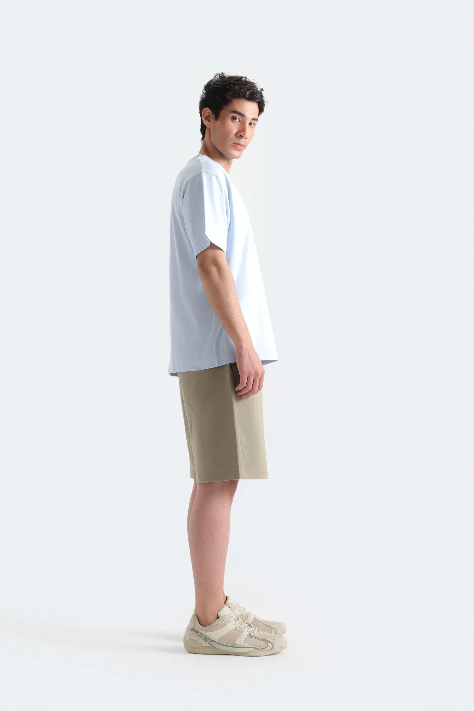 Crew Neck Dusty Blue T-Shirt - View 3