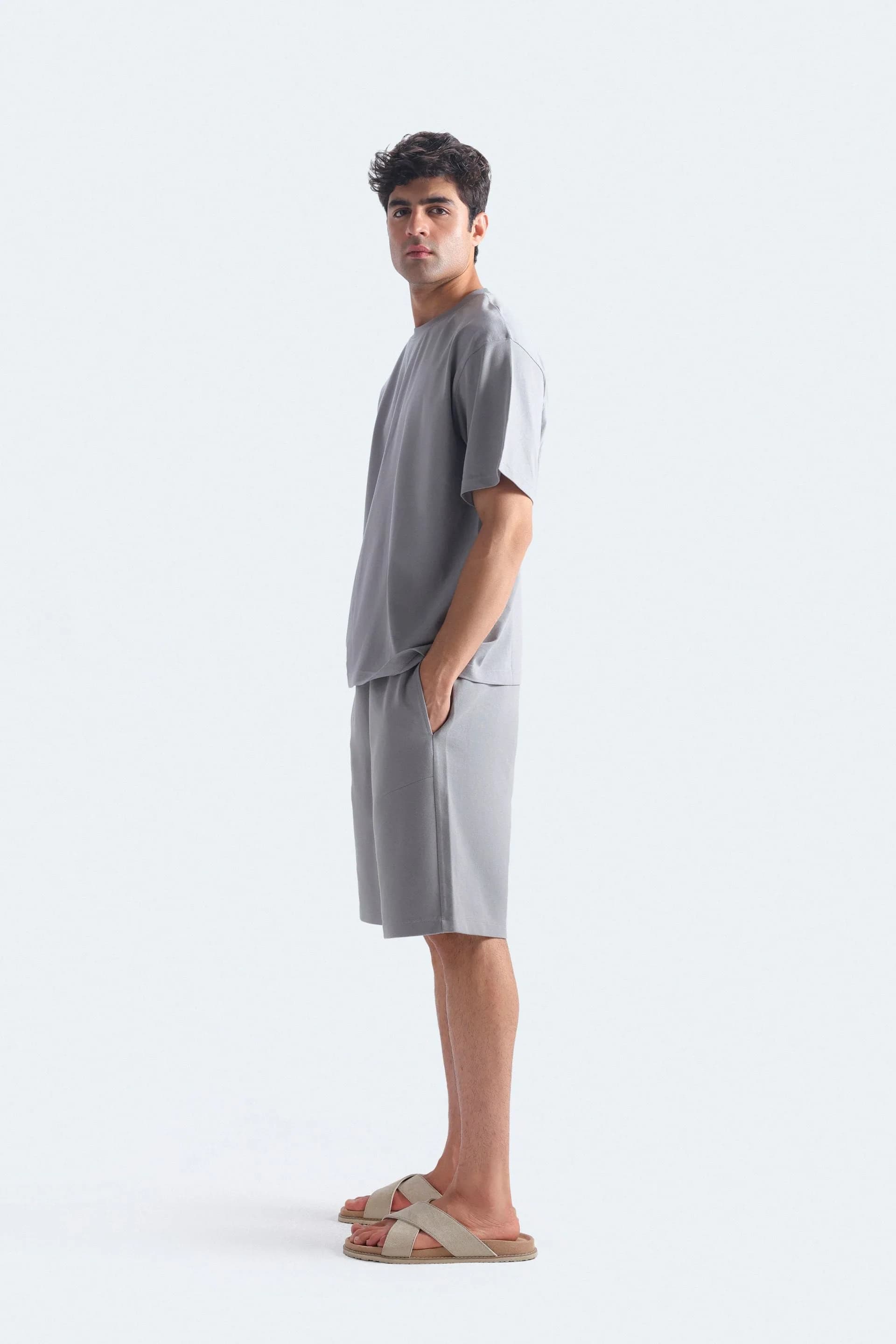 Crew Neck Pale Grey T-Shirt - View 3