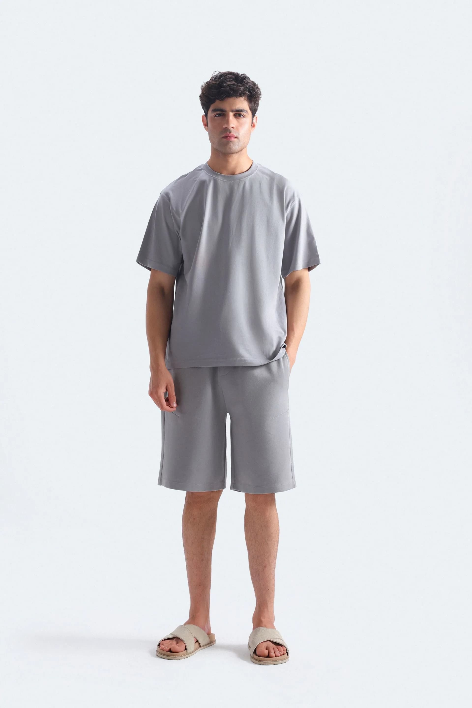 Crew Neck Pale Grey T-Shirt - View 1