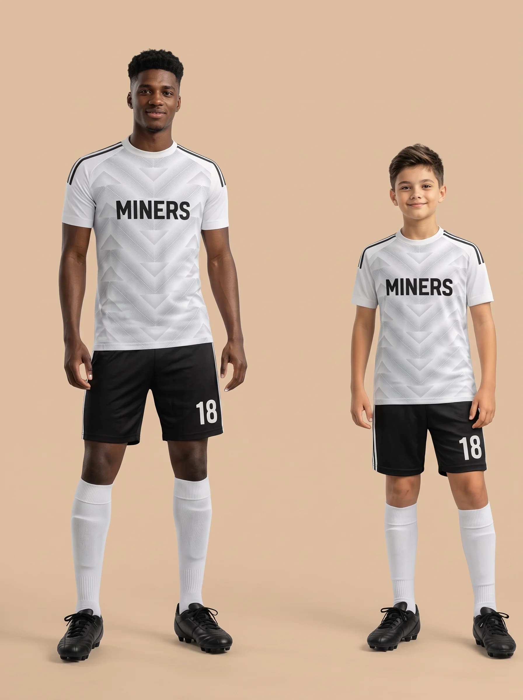 White and Black Geometric Soccer Kit