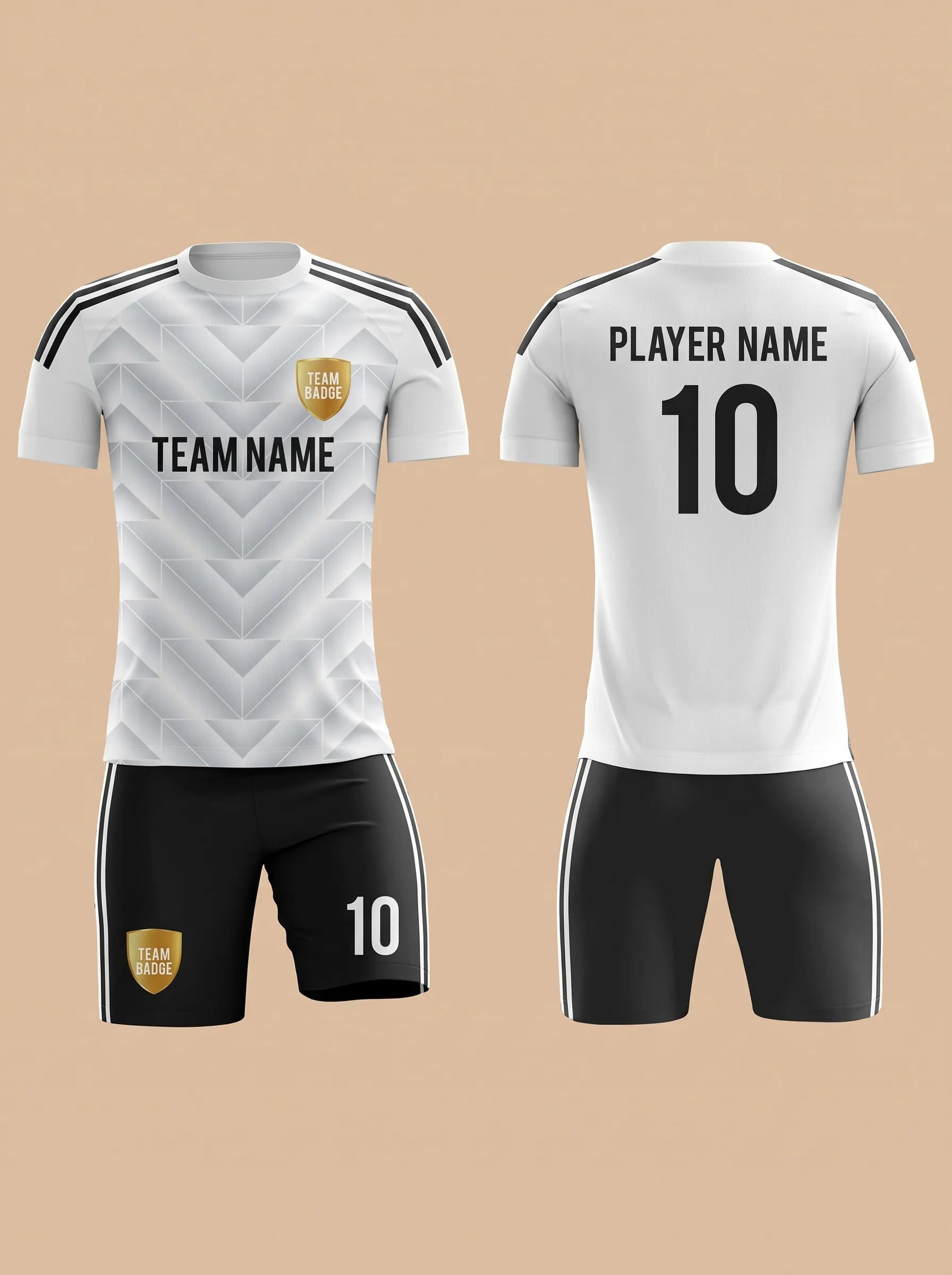 White and Black Geometric Soccer Kit