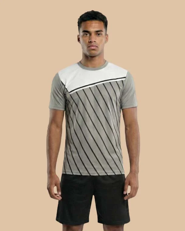 White Grey Striped Training Football Shirt