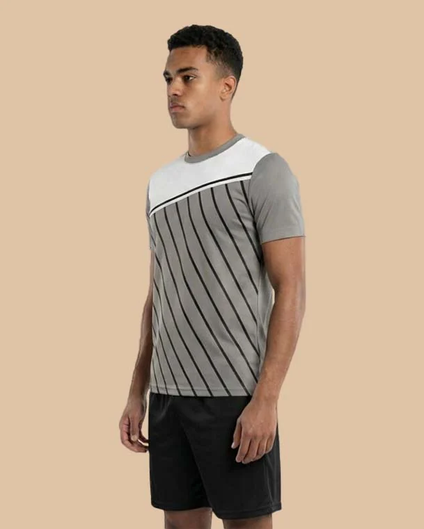 White Grey Striped Training Football Shirt