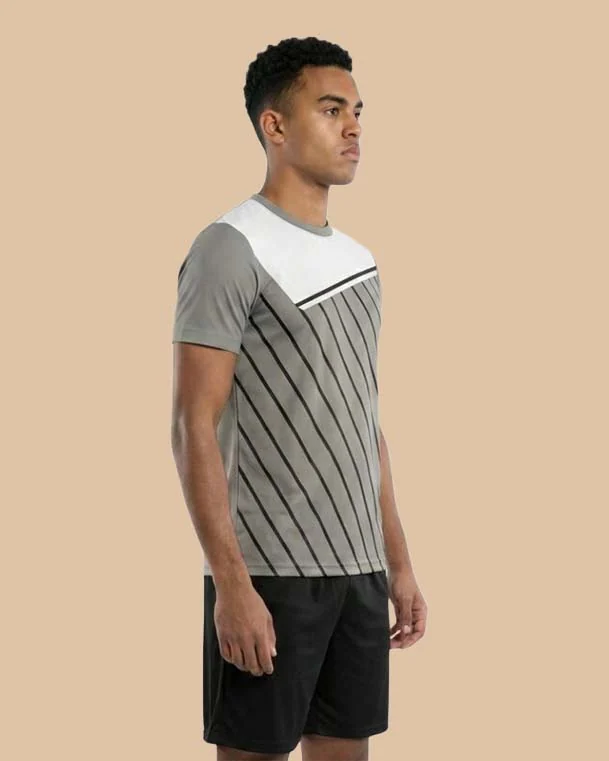 White Grey Striped Training Football Shirt - View 4