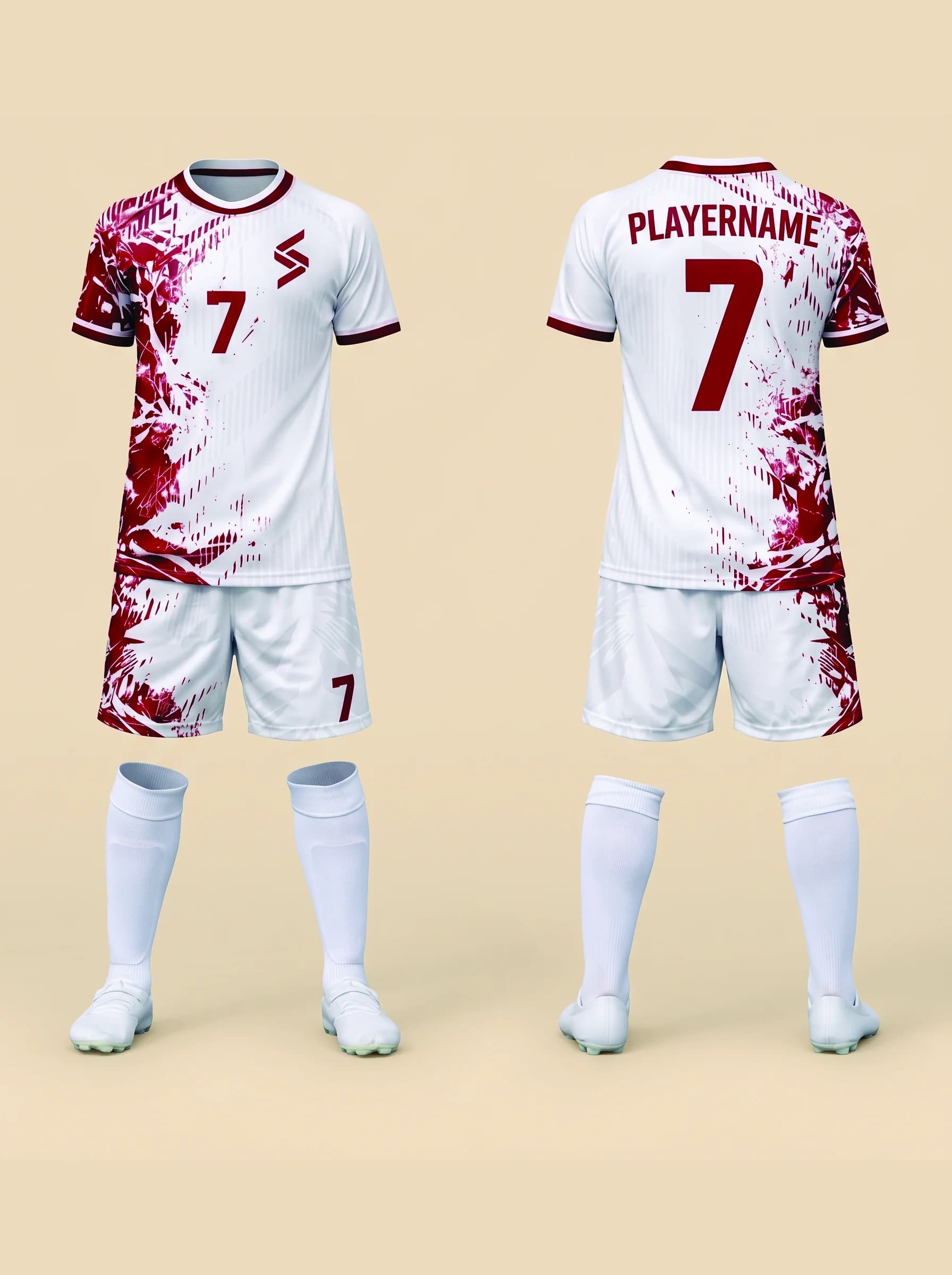 White Red Pattern Soccer Kit - View 2