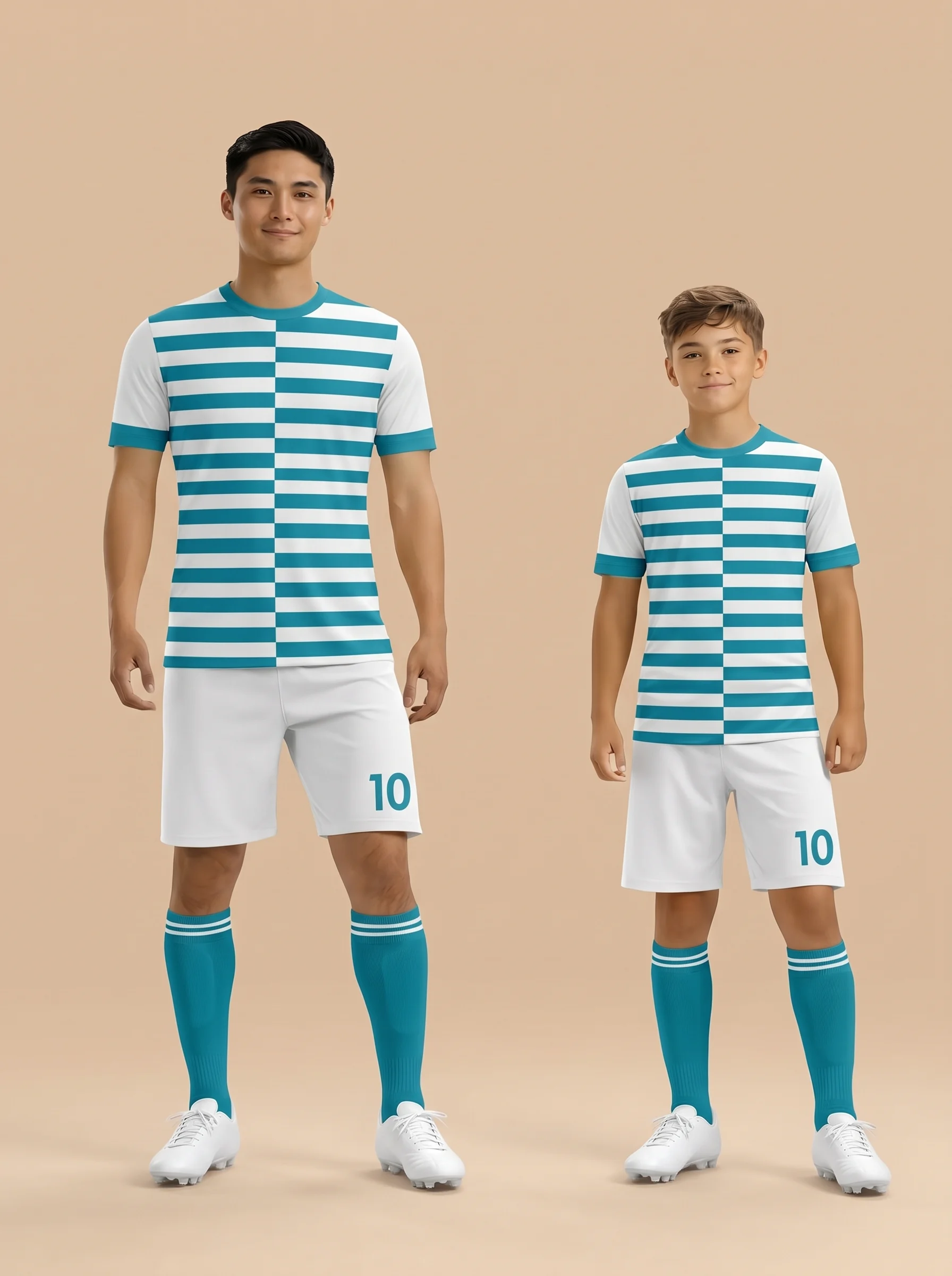 Teal White Striped Soccer Kit