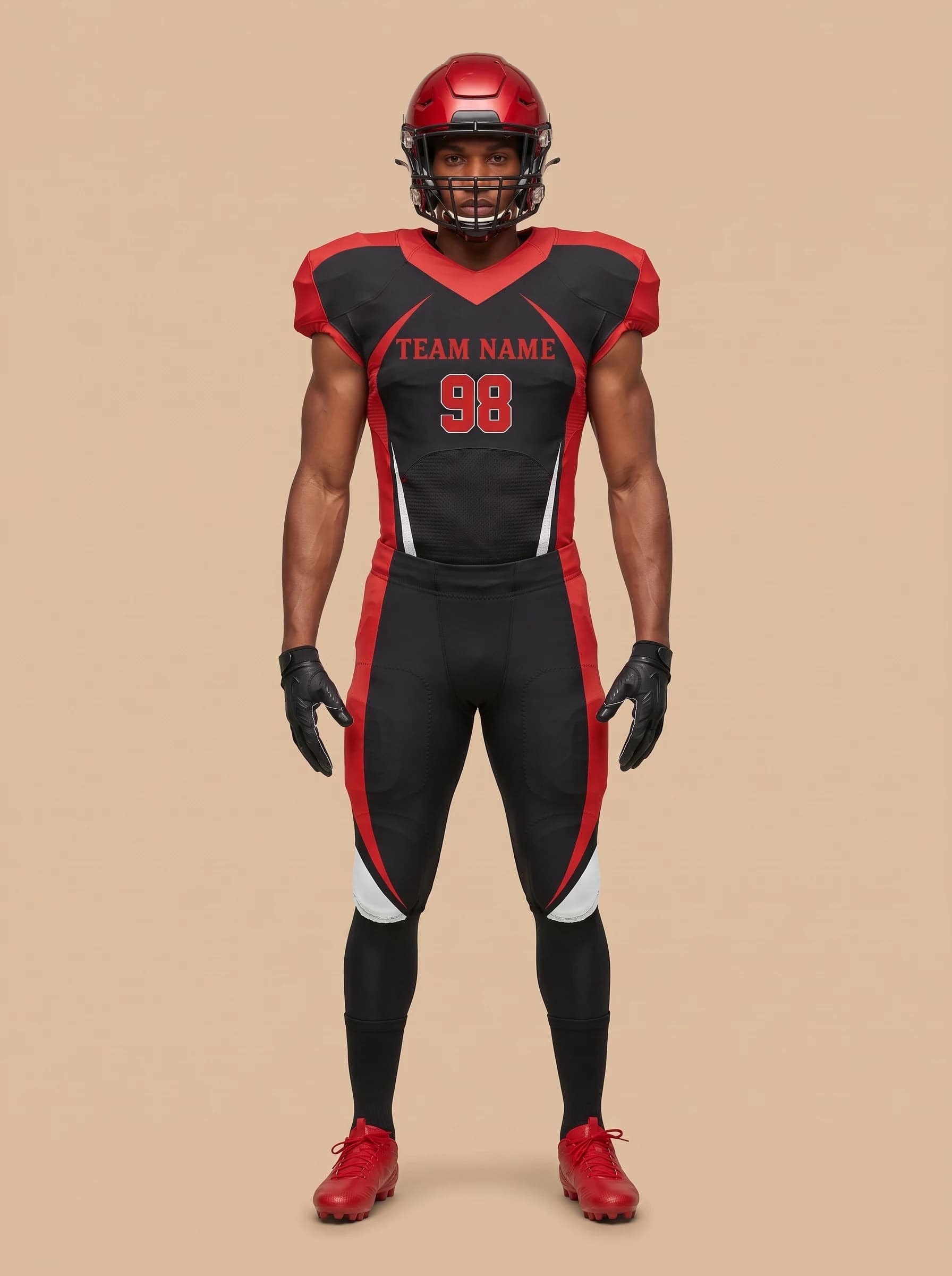 Red and Black American Football Uniform