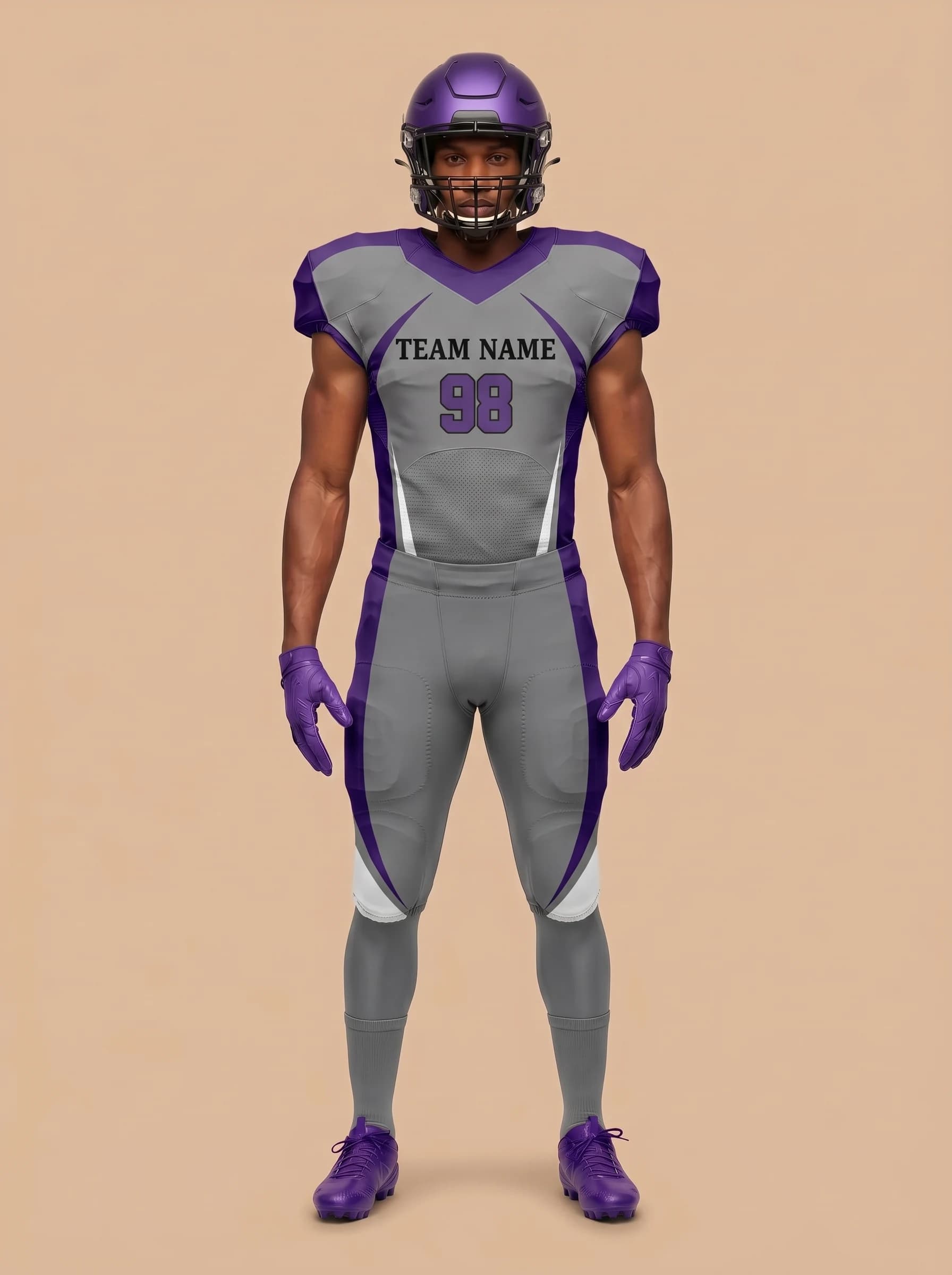 Purple and Silver American Football Uniform