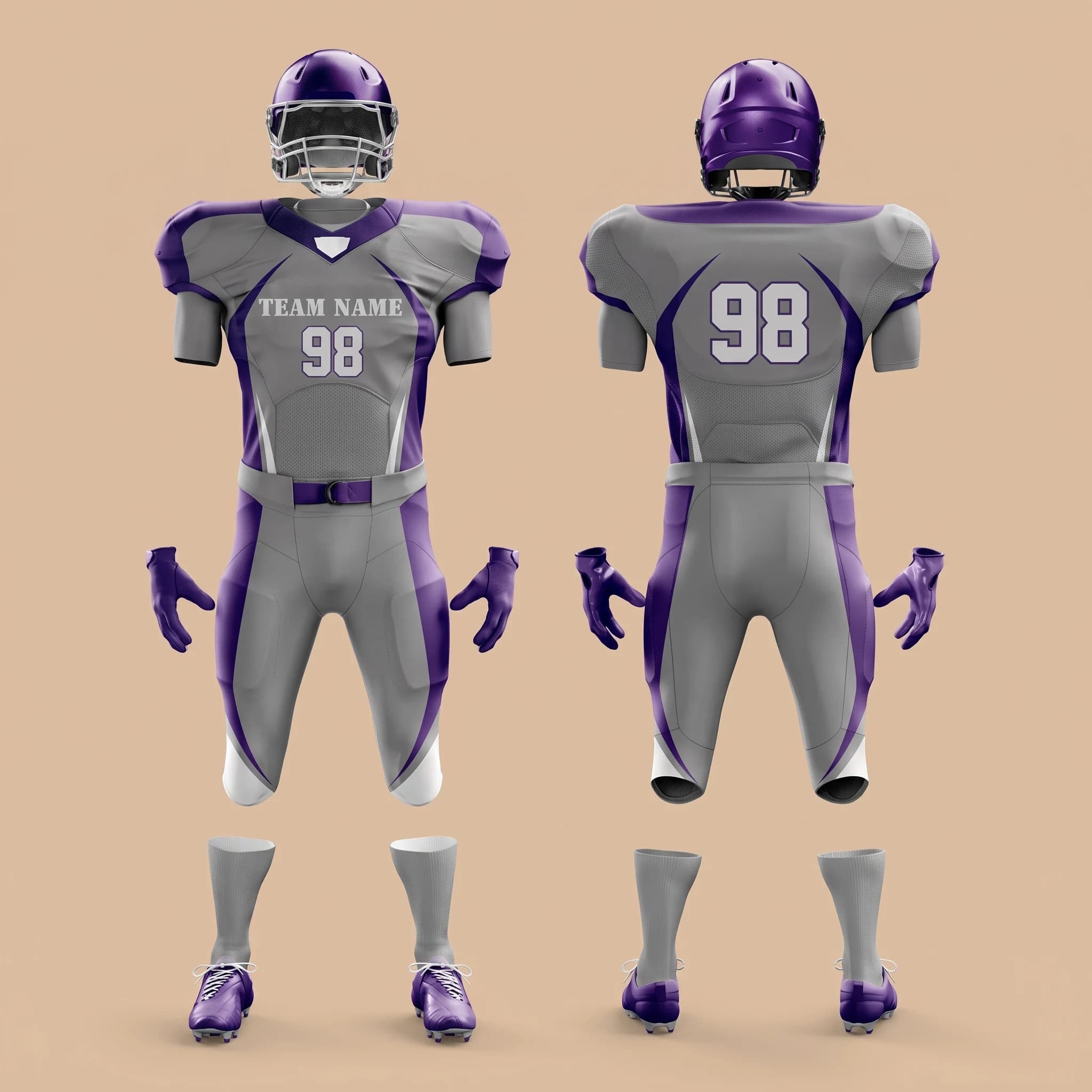 Purple and Silver American Football Uniform