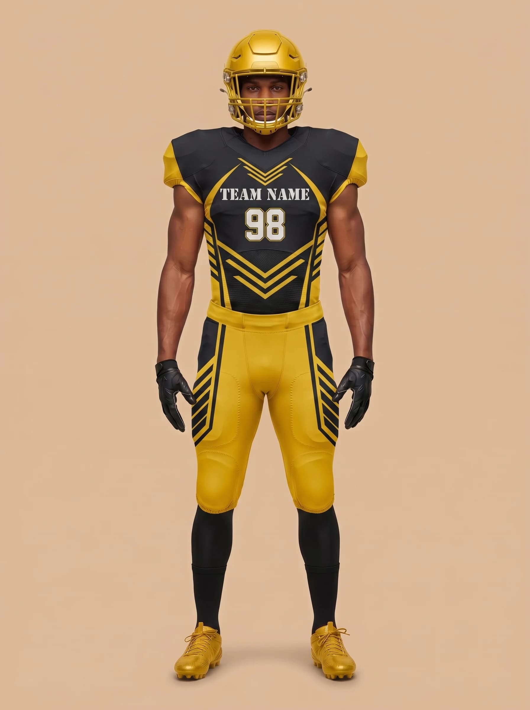Black and Gold American Football Uniform - View 1