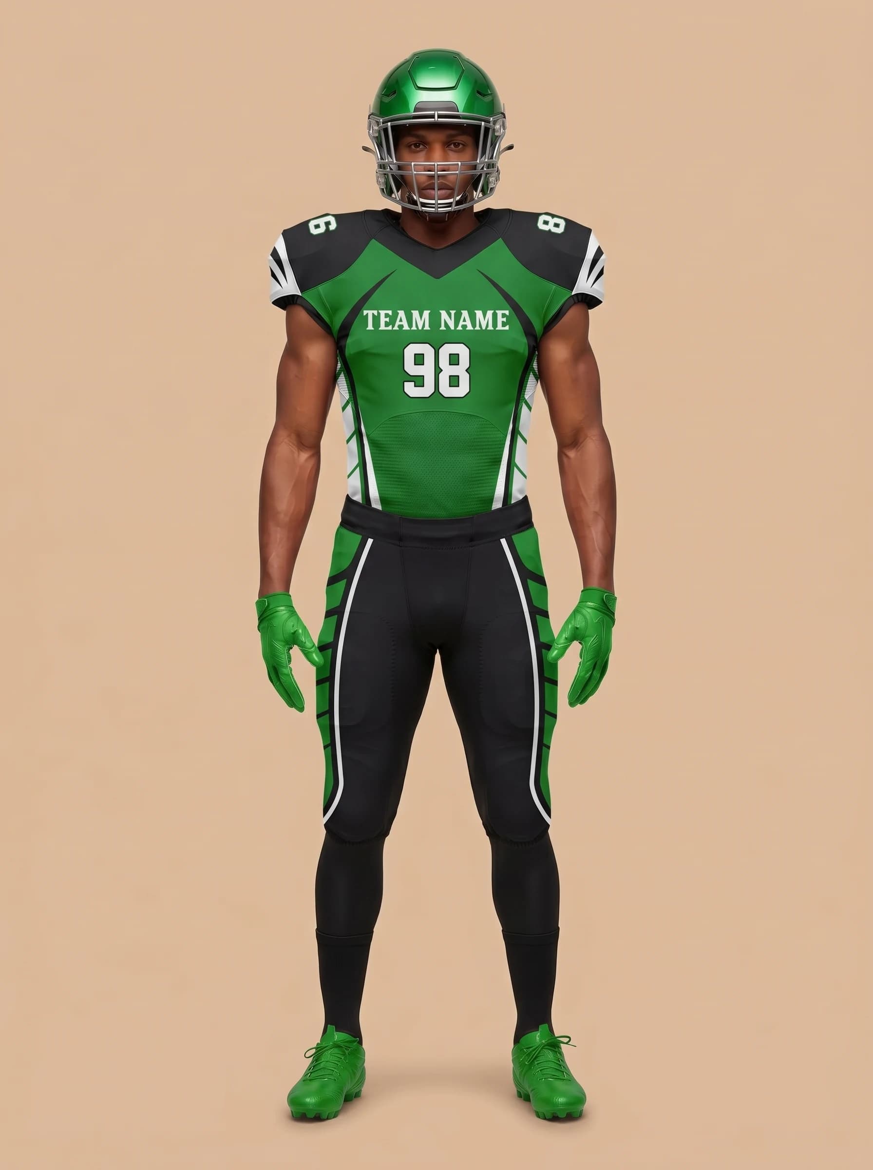 Green and Black American Football Uniform - View 1