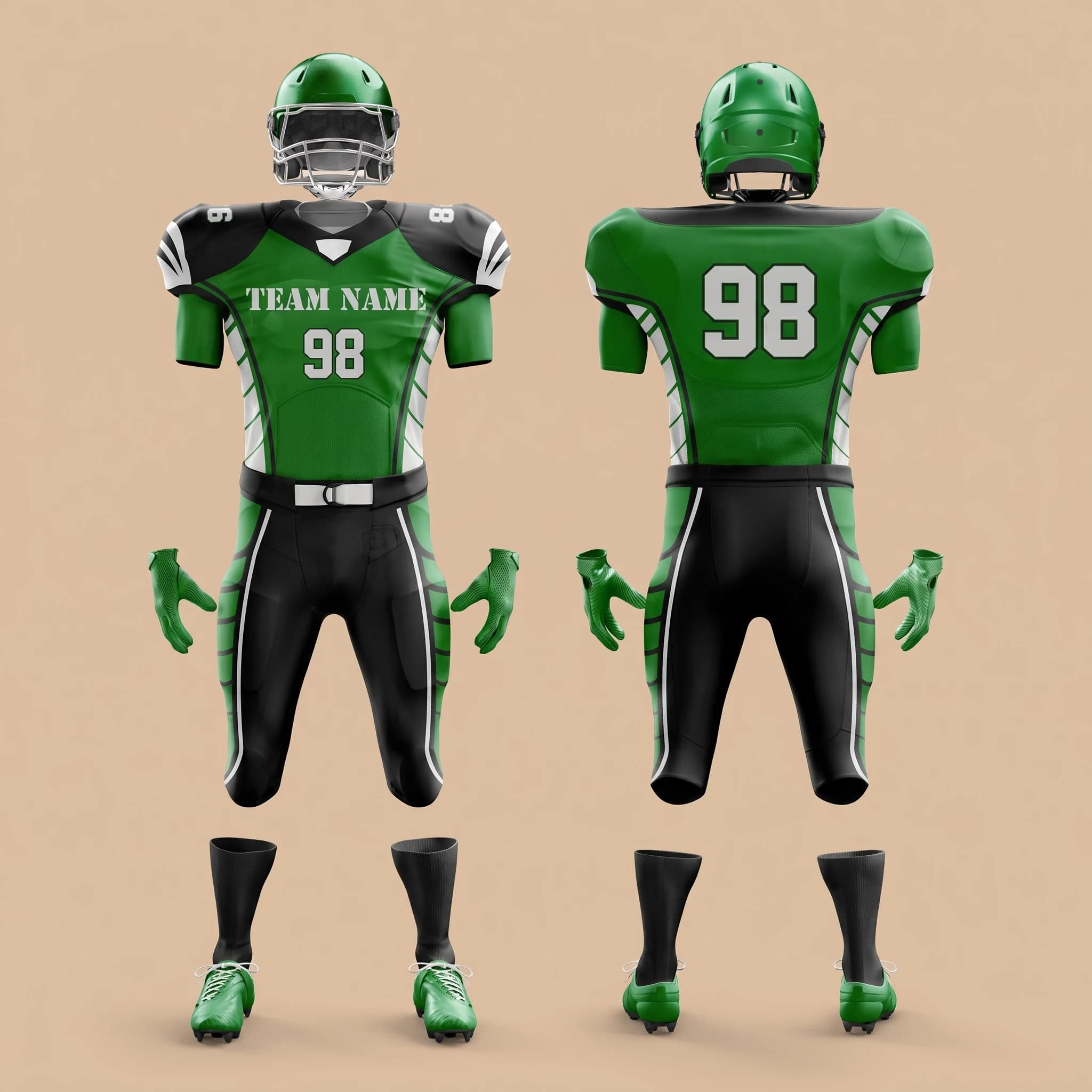 Green and Black American Football Uniform - View 3