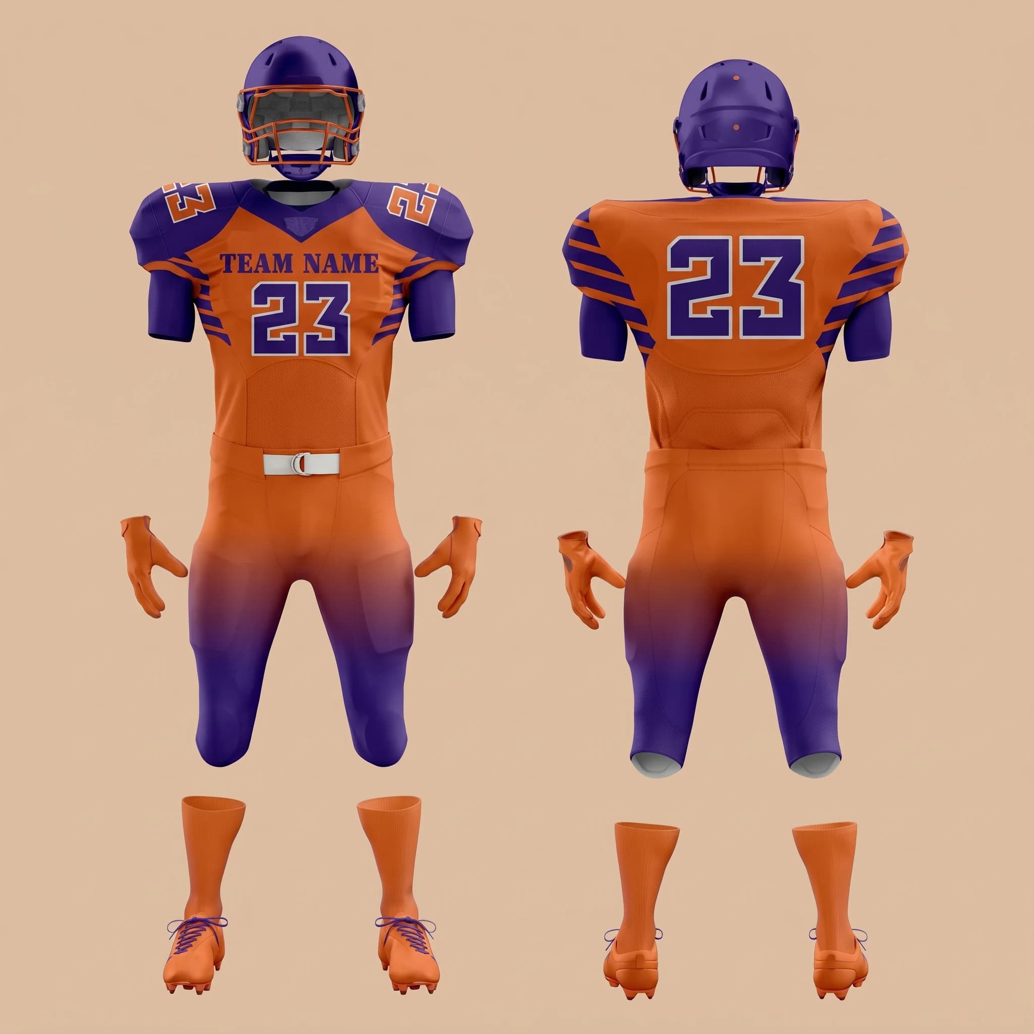 Orange and Purple American Football Uniform - View 3