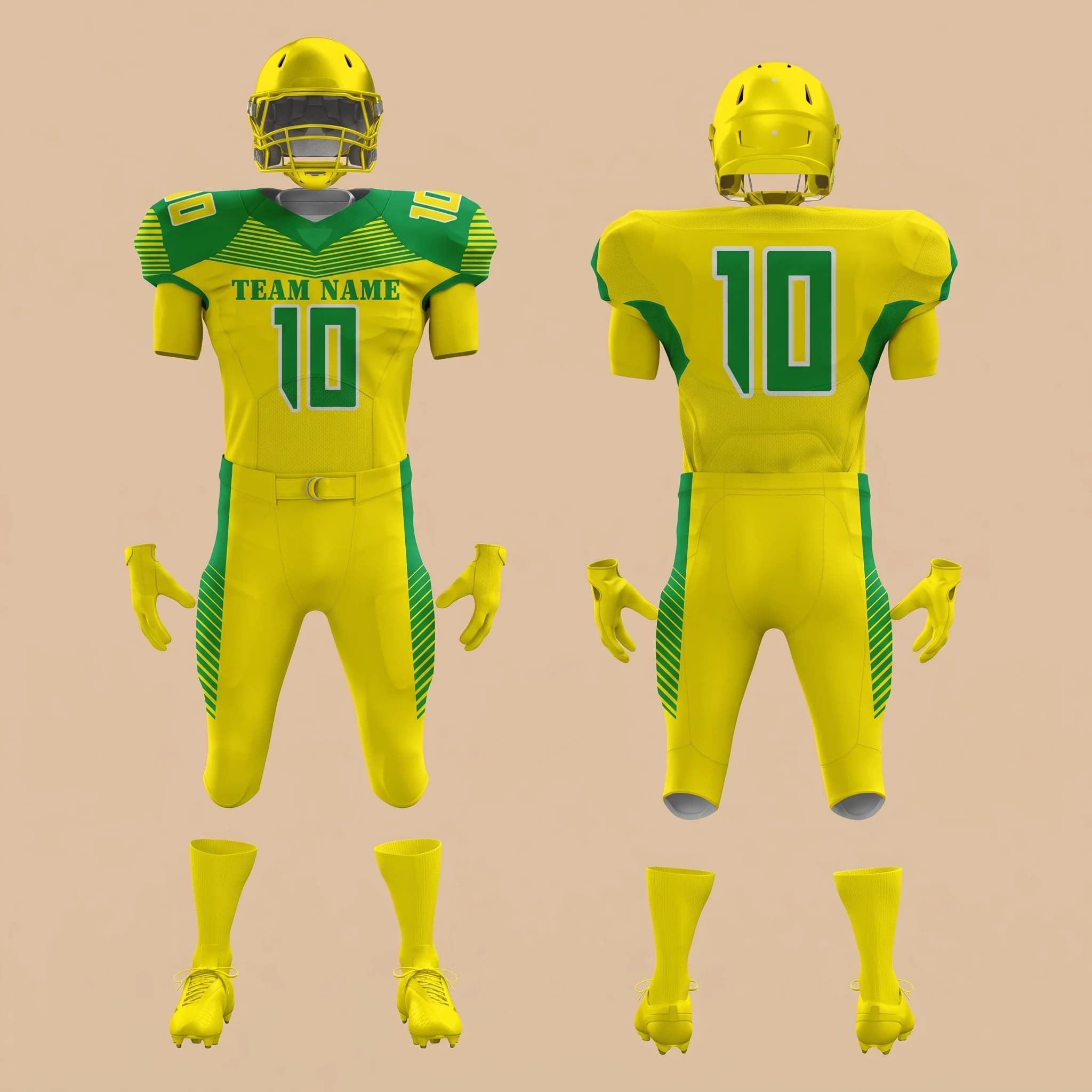 Yellow and Green American Football Uniform - View 3