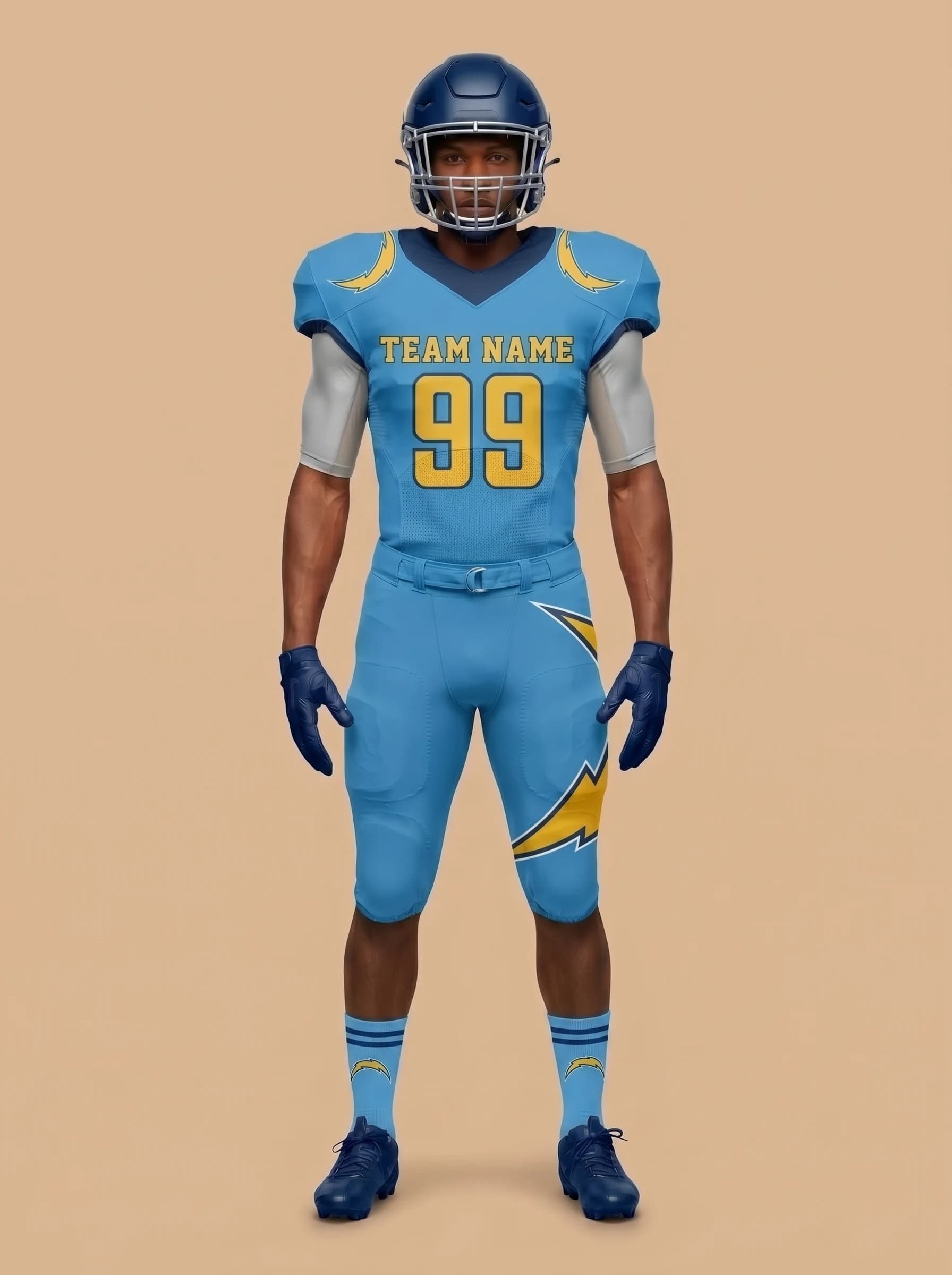 Blue and Orange American Football Uniform - View 1