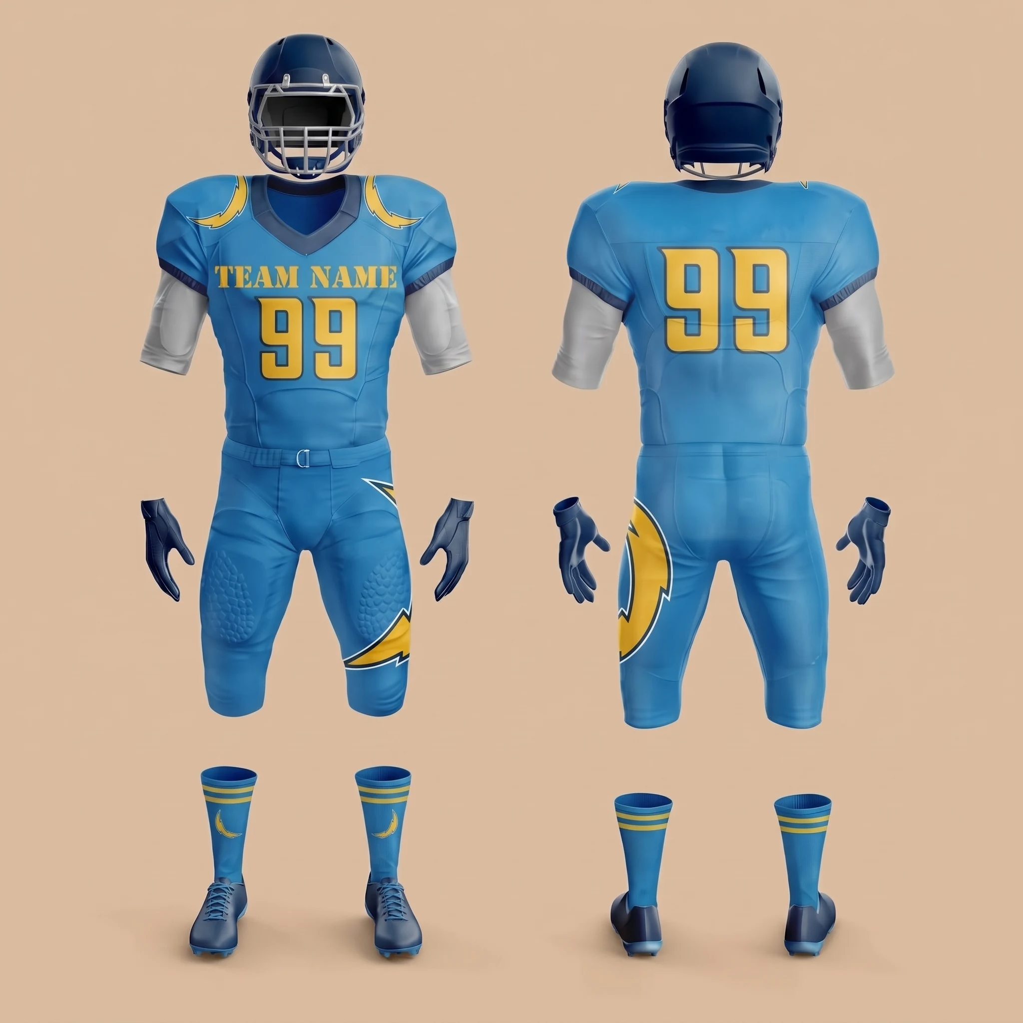 Blue and Orange American Football Uniform - View 3
