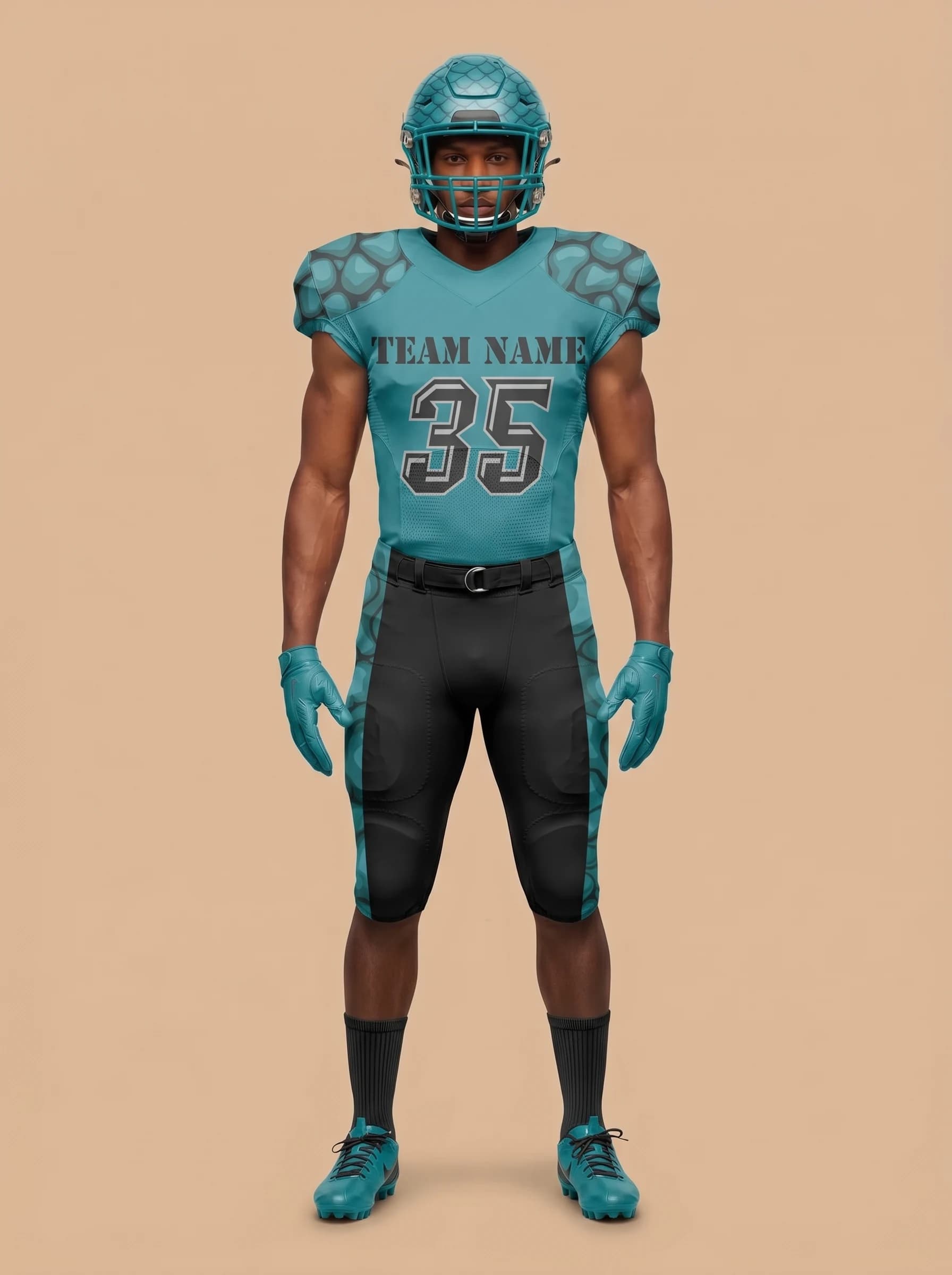 Teal and Black American Football Uniform - View 1