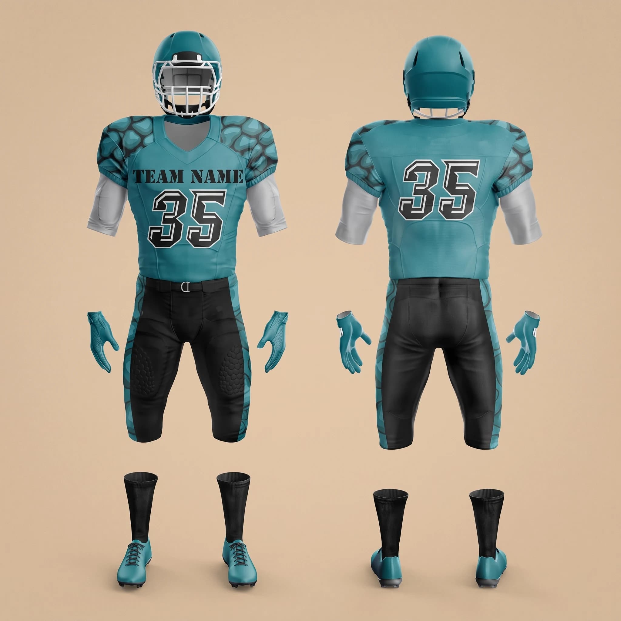 Teal and Black American Football Uniform - View 3