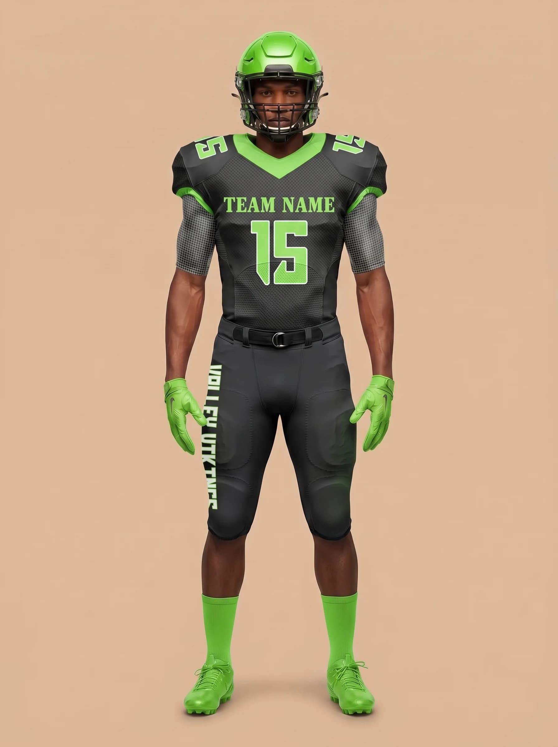 Black and Lime Green American Football Uniform - View 1