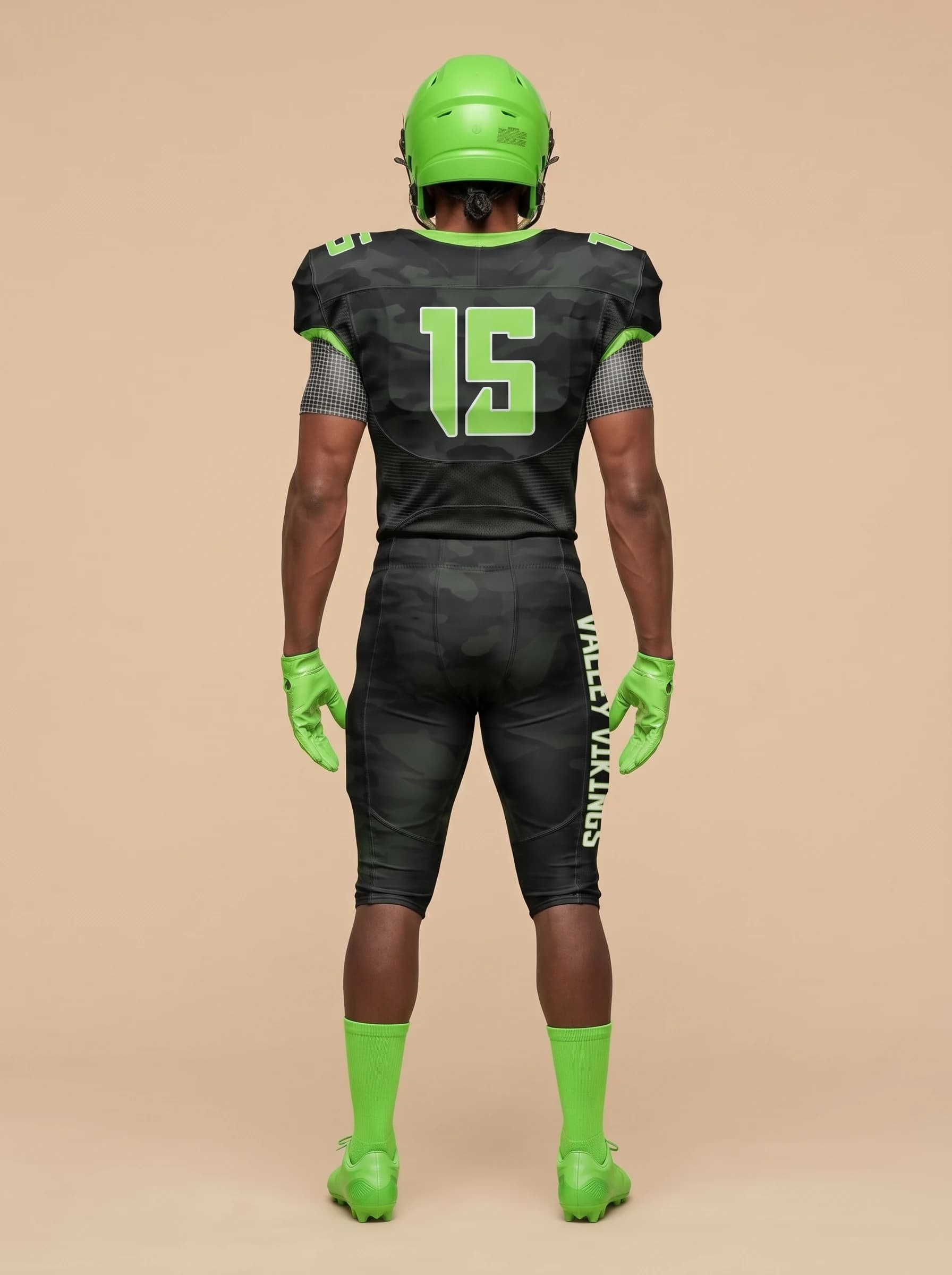 Black and Lime Green American Football Uniform - View 2