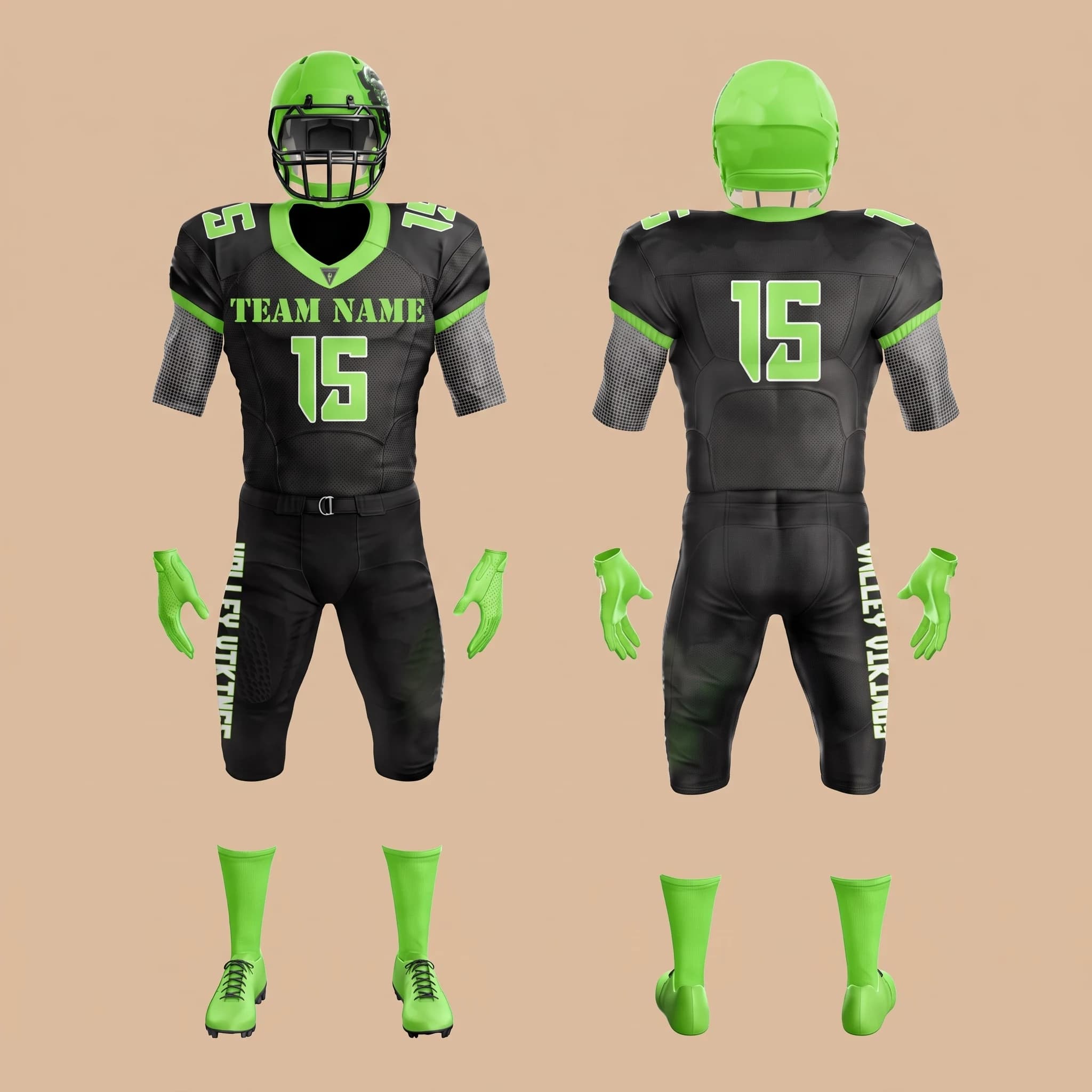 Black and Lime Green American Football Uniform - View 3