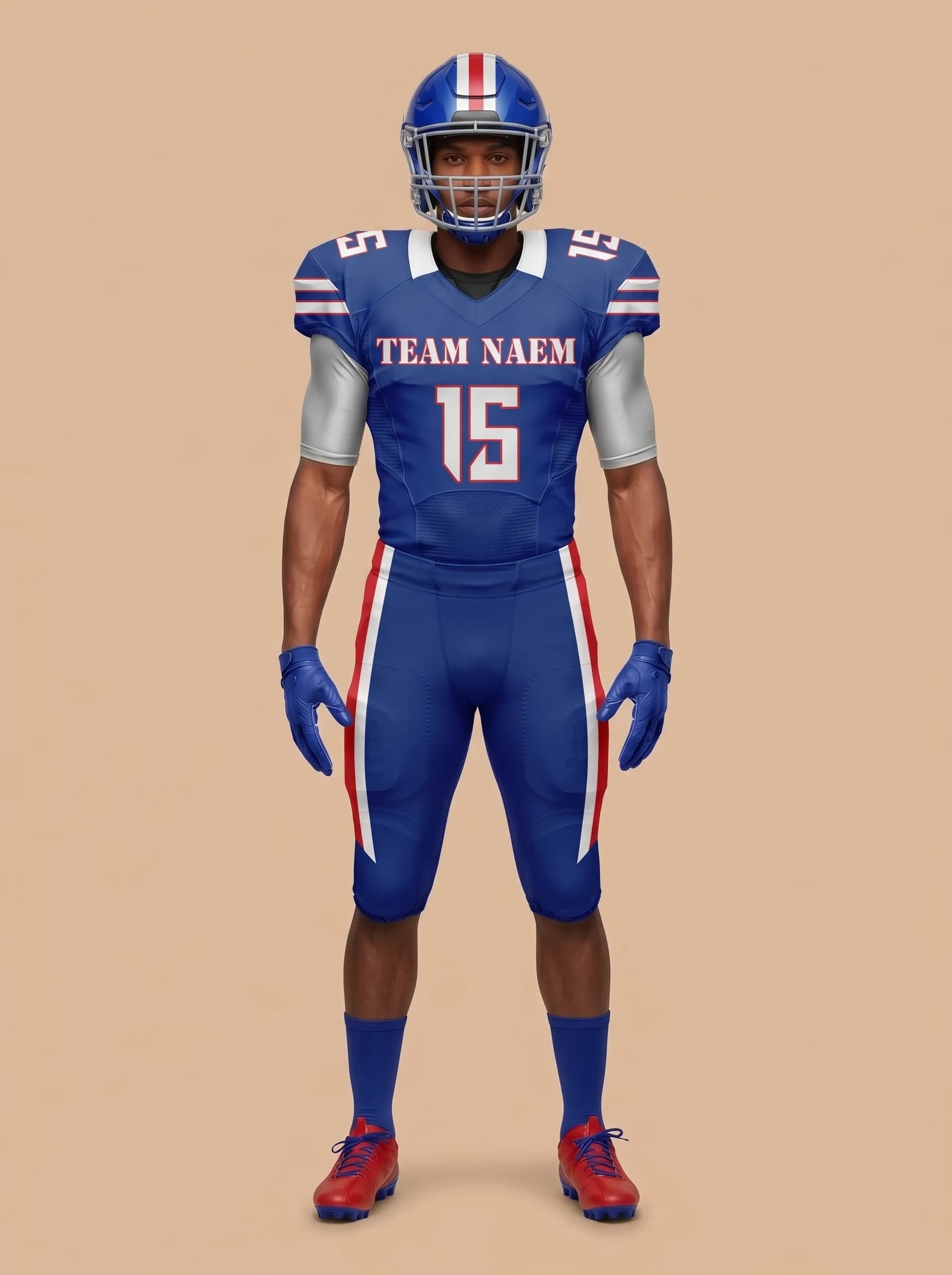Royal Blue and White American Football Uniform - View 1
