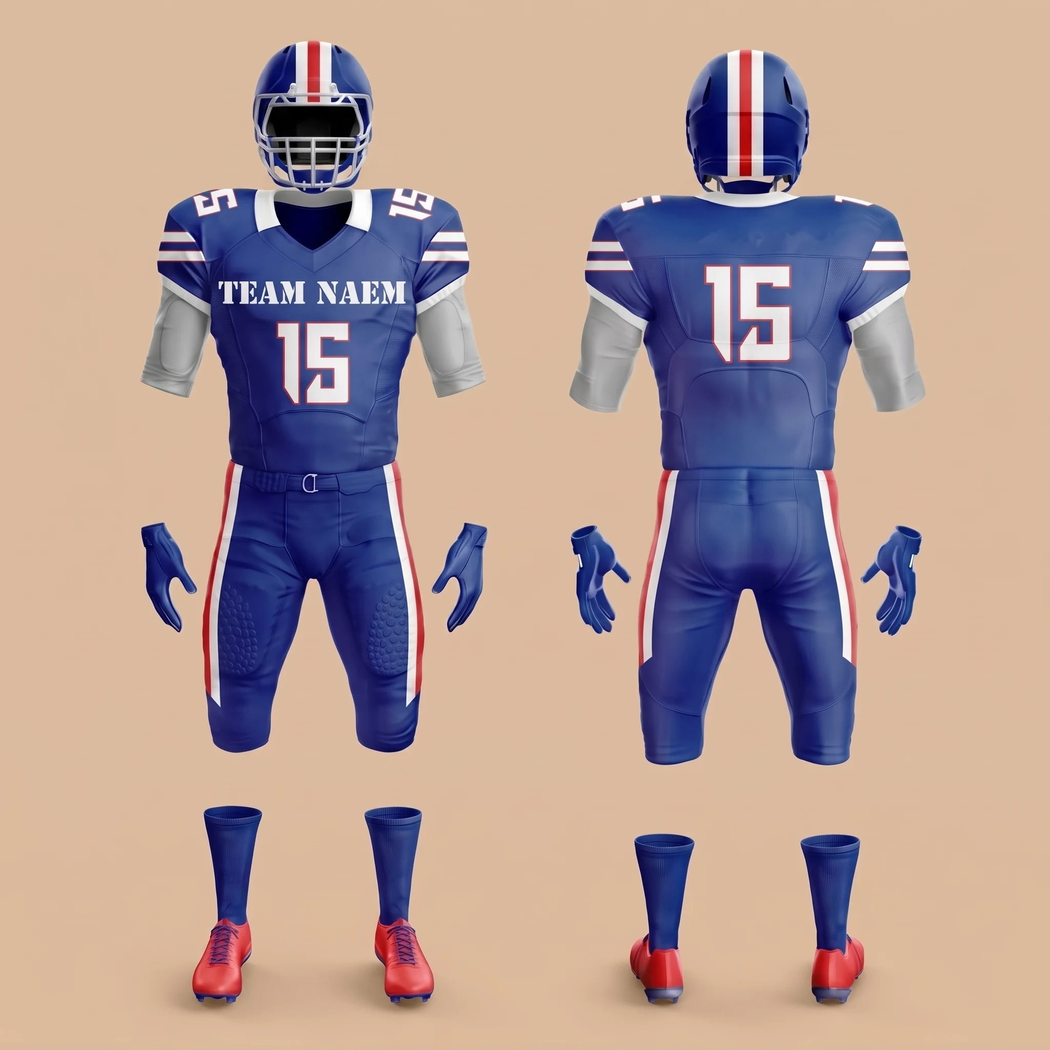 Royal Blue and White American Football Uniform - View 3