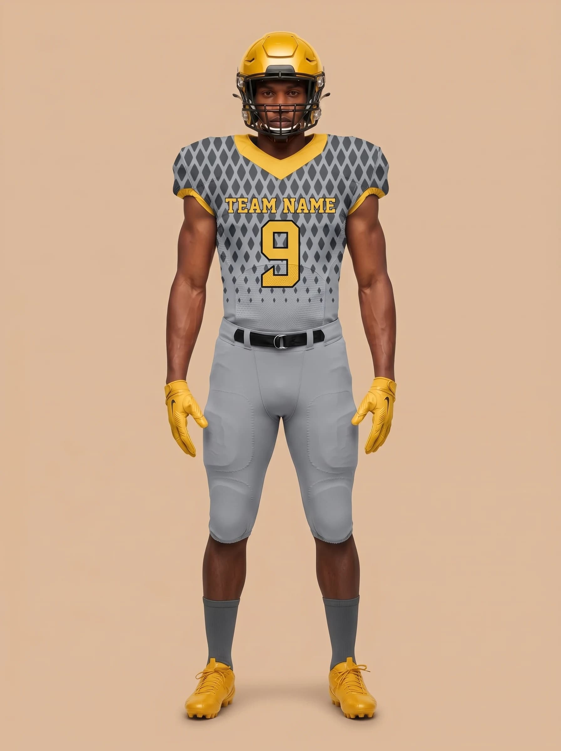 Grey and Gold American Football Uniform - View 1
