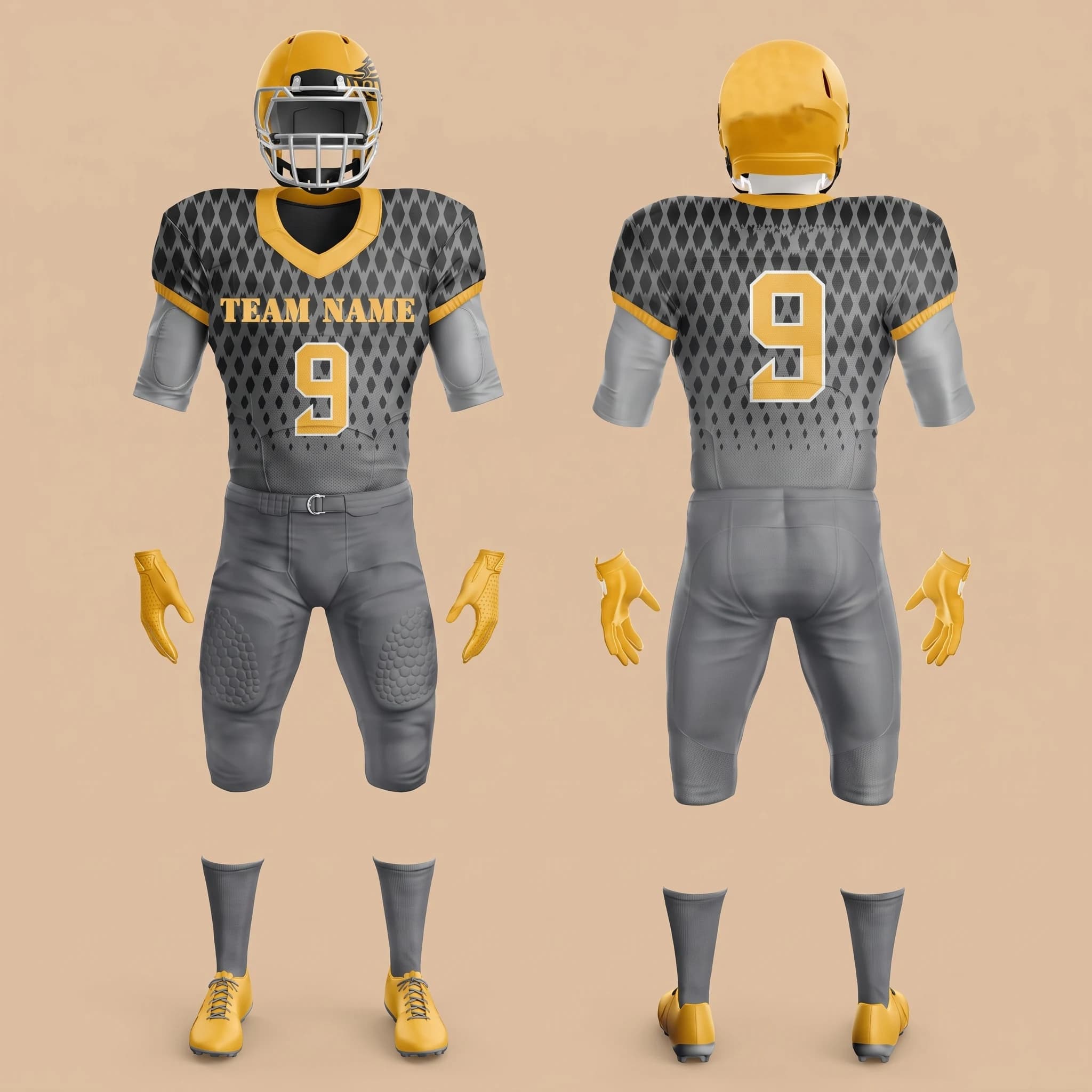 Grey and Gold American Football Uniform - View 3