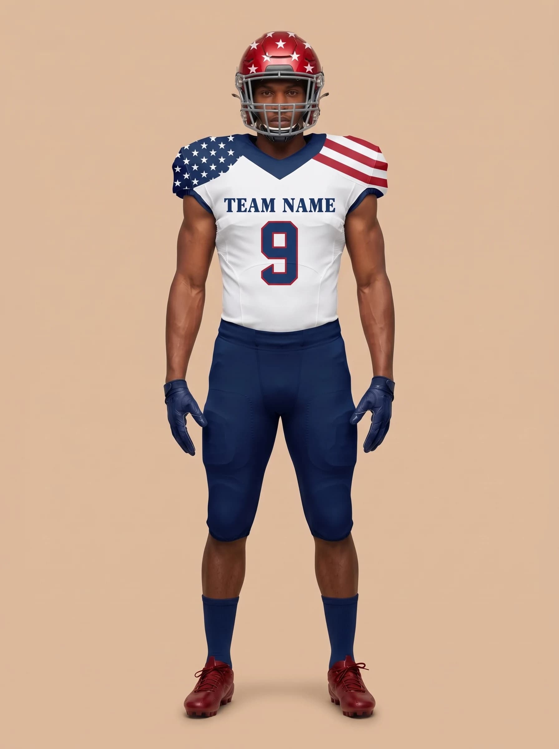 White and Navy American Football Uniform - View 1