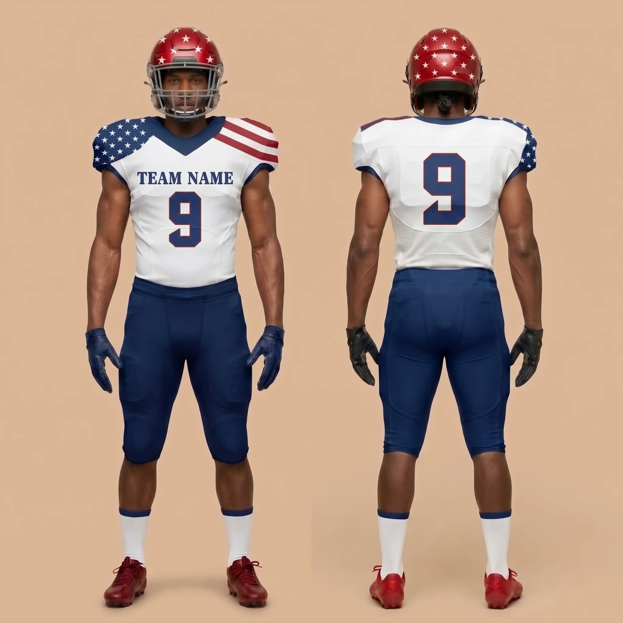 White and Navy American Football Uniform - View 3