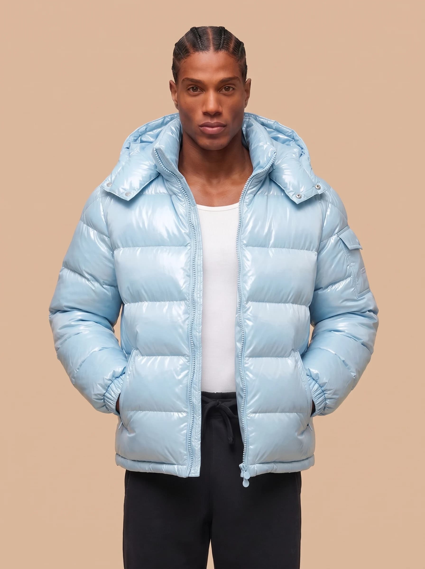Sky Blue Hooded Puffer Jacket - View 4
