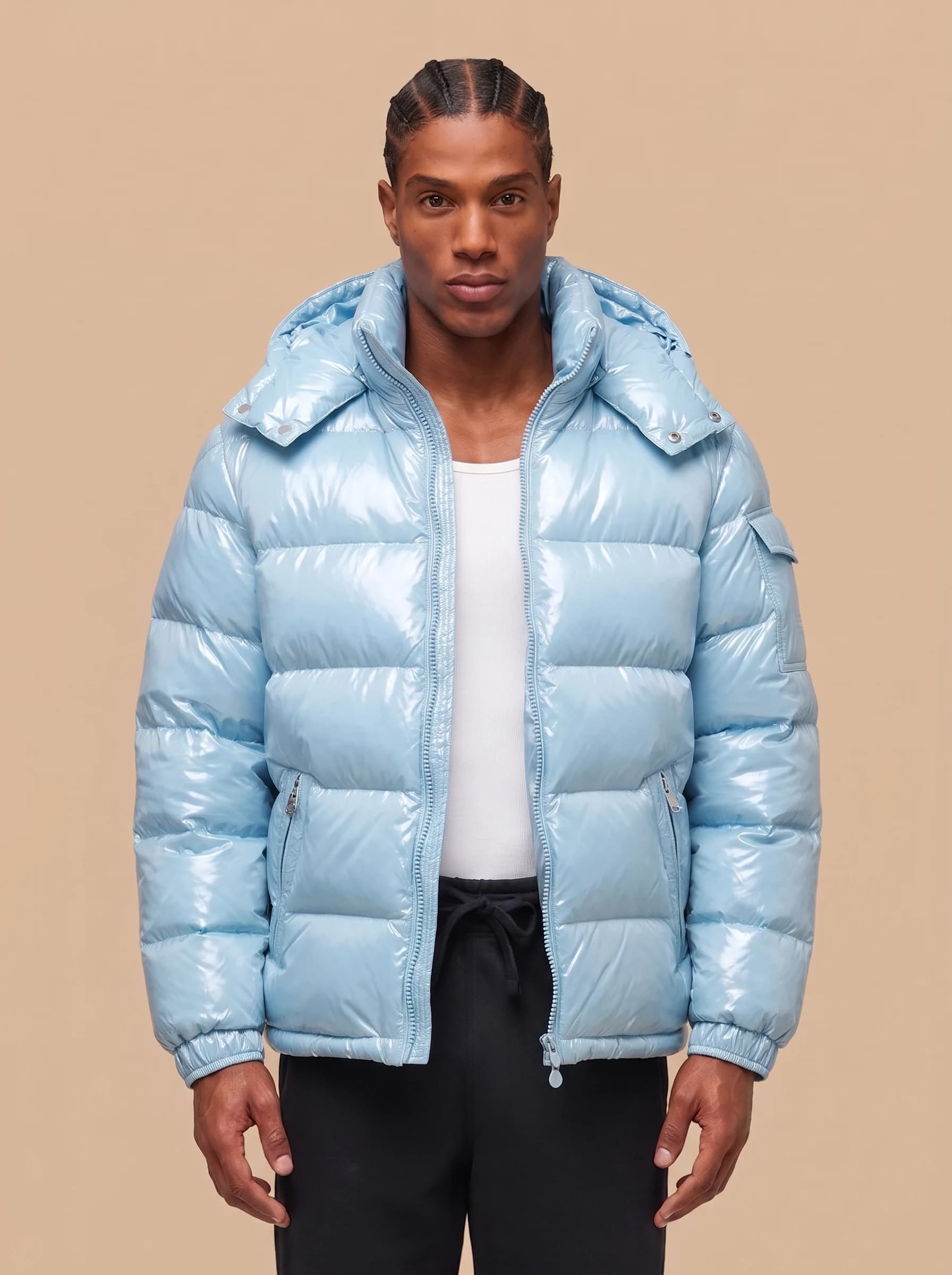 Sky Blue Hooded Puffer Jacket