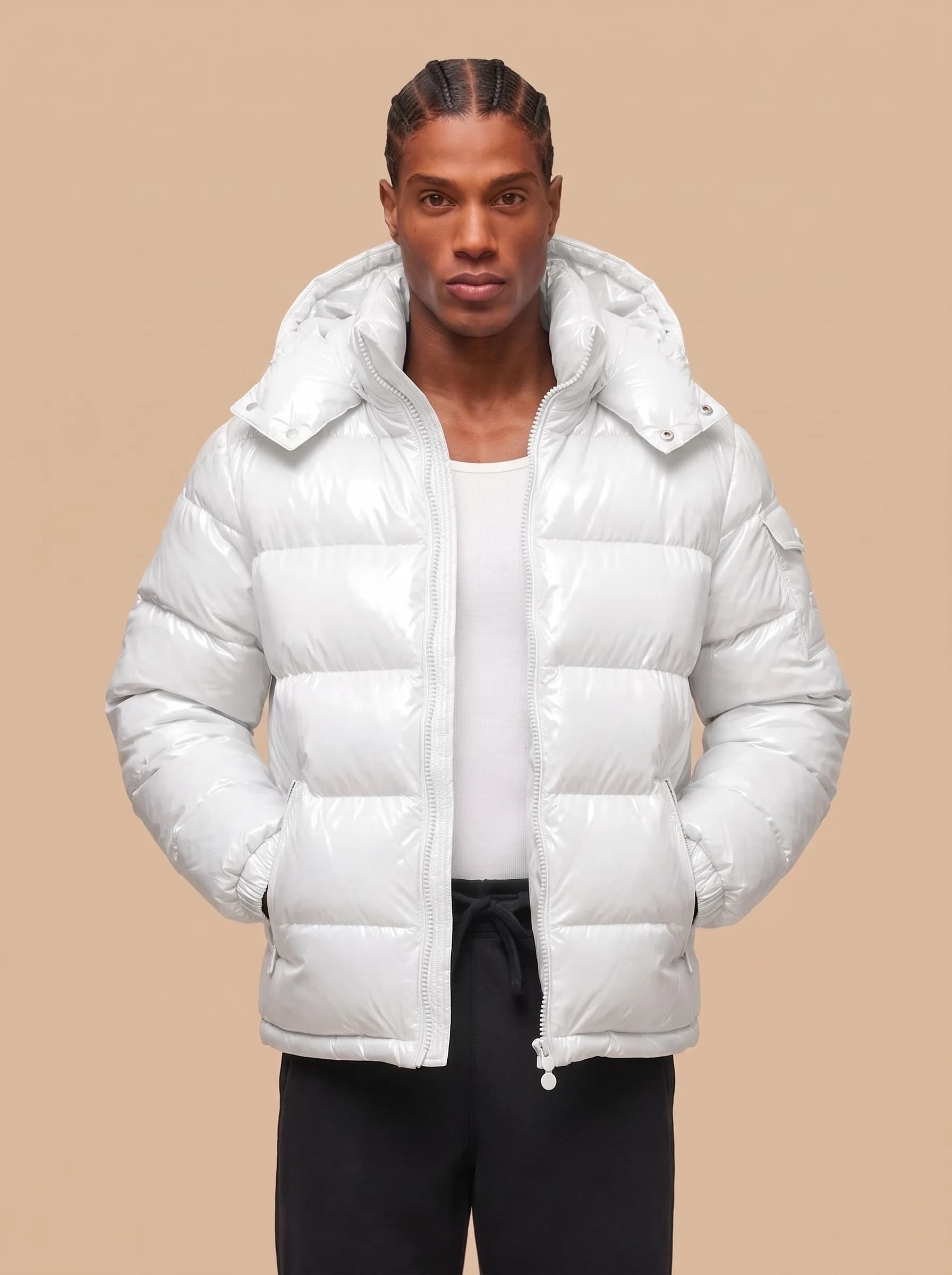 White Glossy Hooded Puffer Jacket - View 4