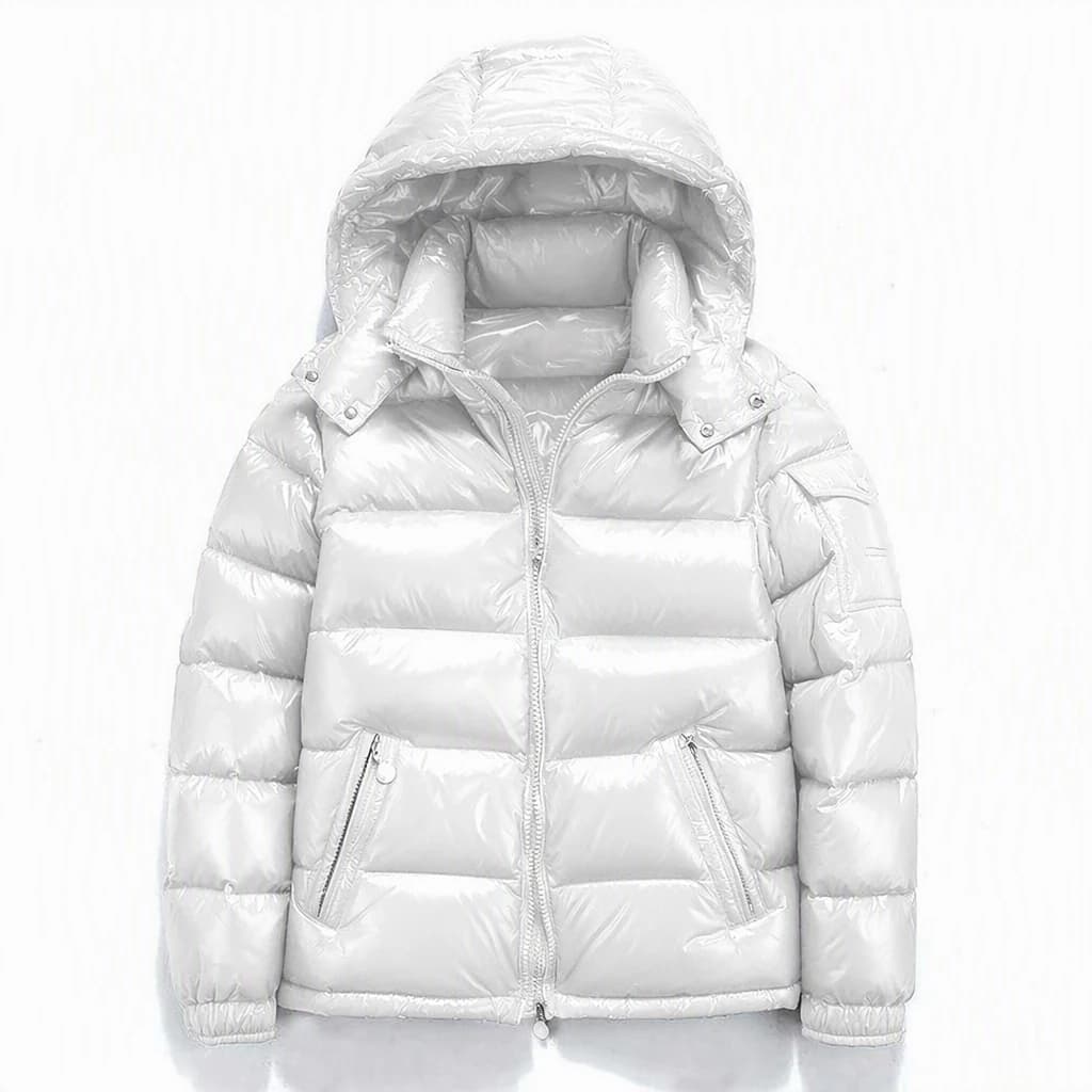 White Glossy Hooded Puffer Jacket - View 5