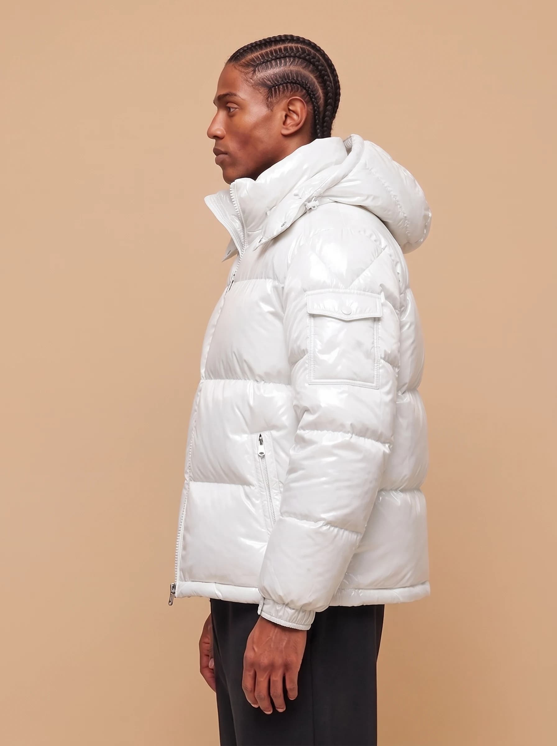 White Glossy Hooded Puffer Jacket