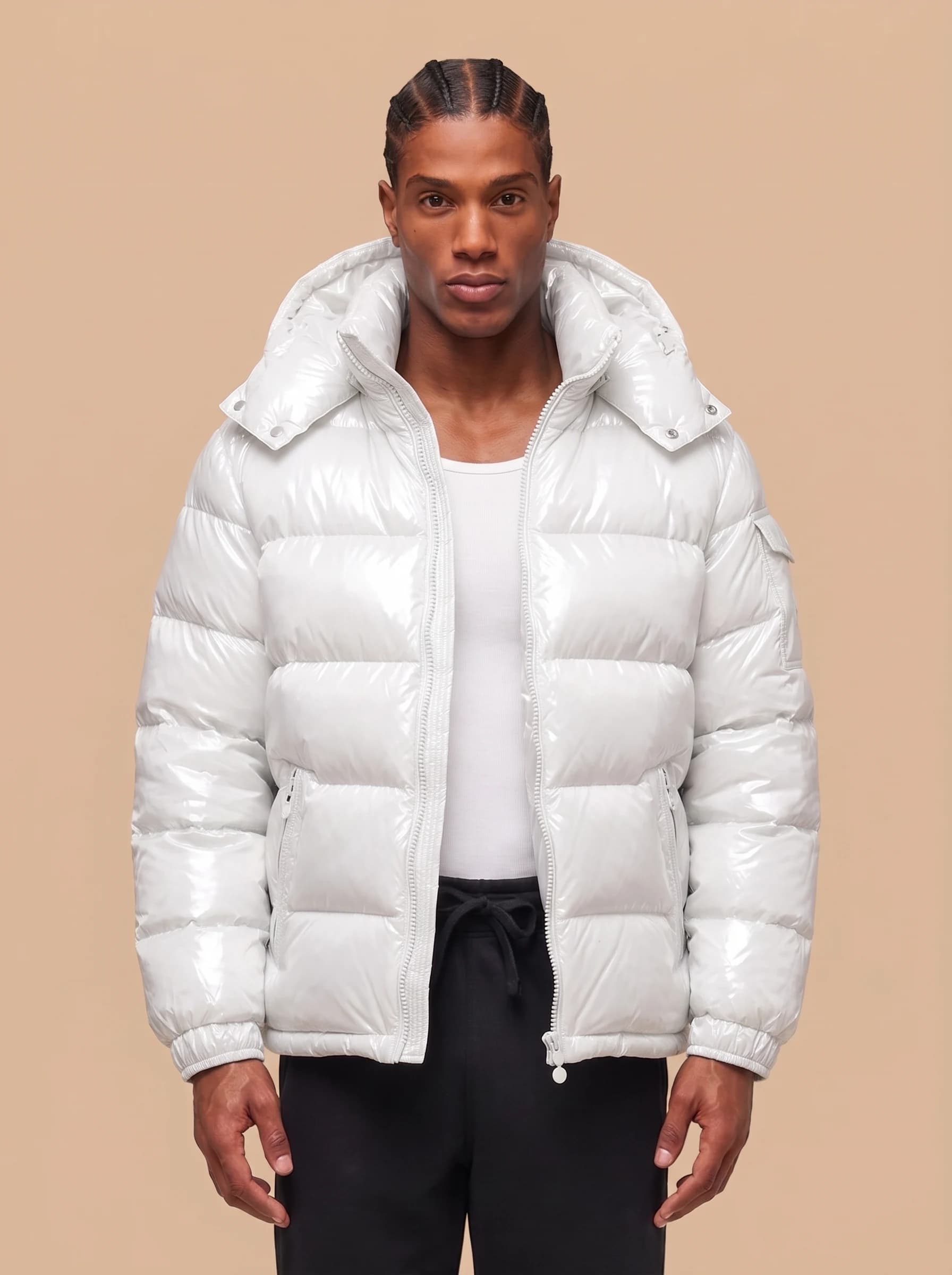White Glossy Hooded Puffer Jacket