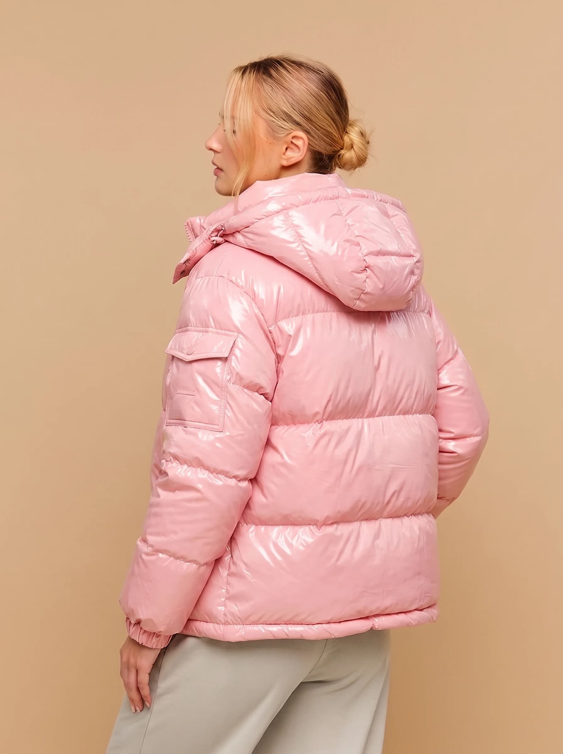 Pink Glossy Hooded Puffer Jacket