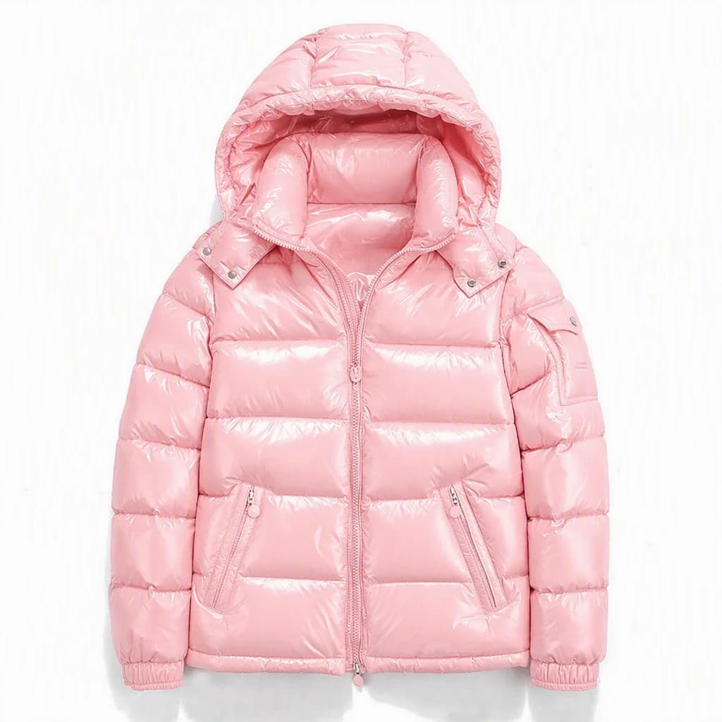 Pink Glossy Hooded Puffer Jacket - View 5