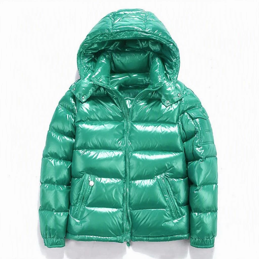 Emerald Green Glossy Hooded Puffer Jacket - View 5