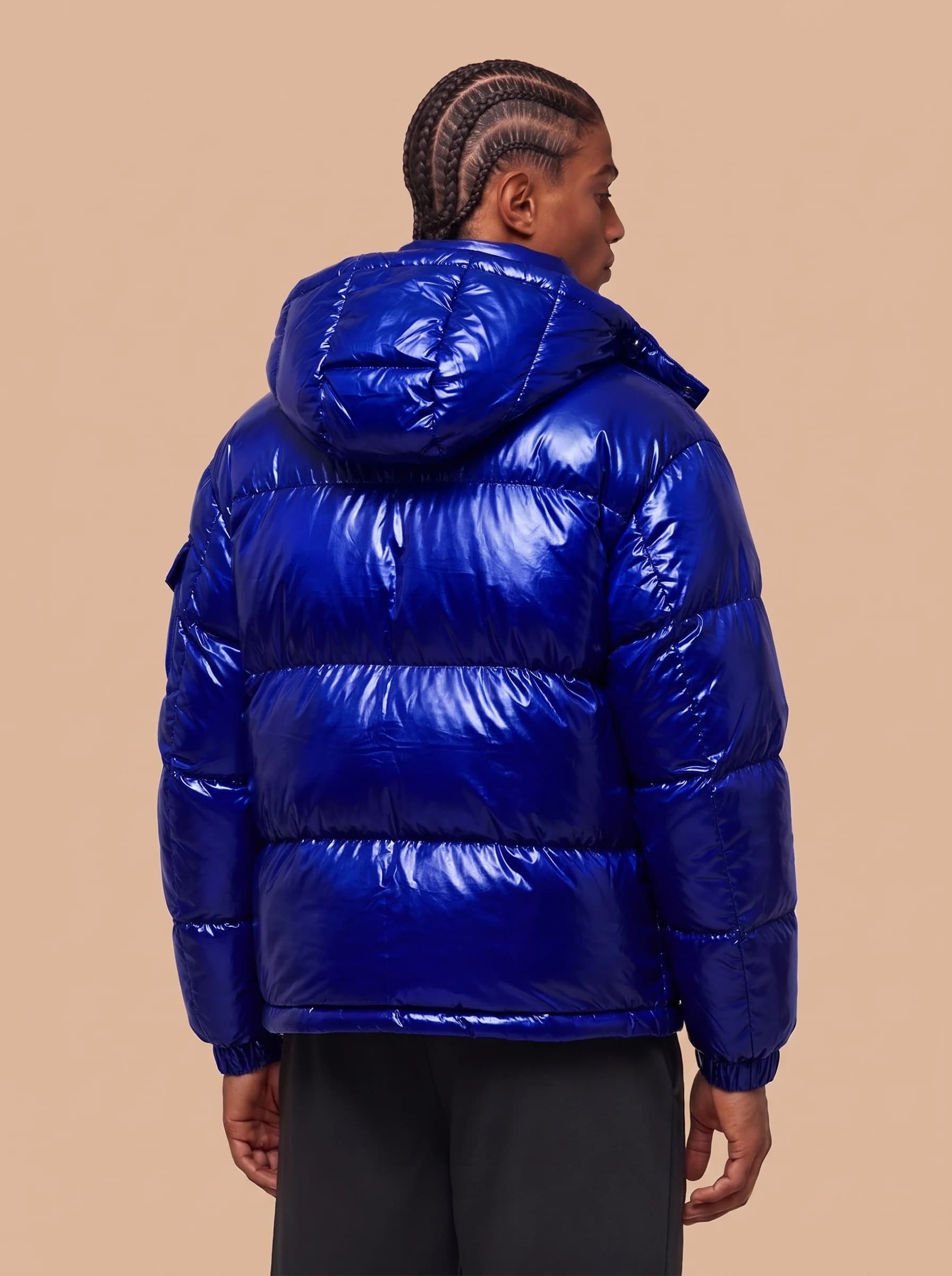 Royal Blue Glossy Hooded Puffer Jacket