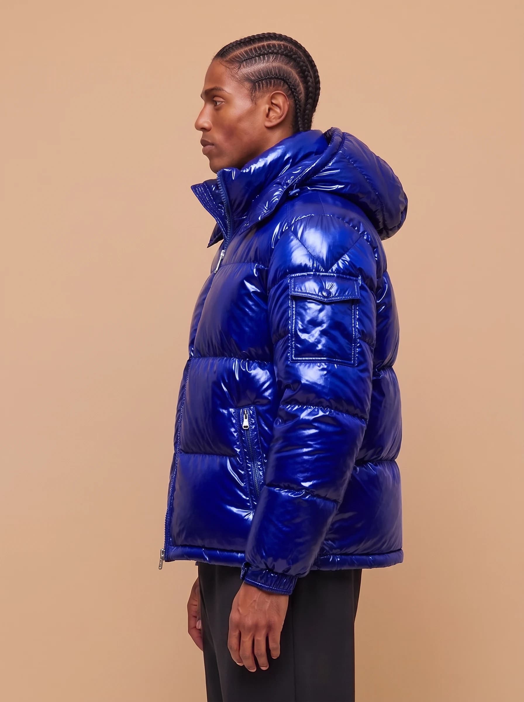 Royal Blue Glossy Hooded Puffer Jacket