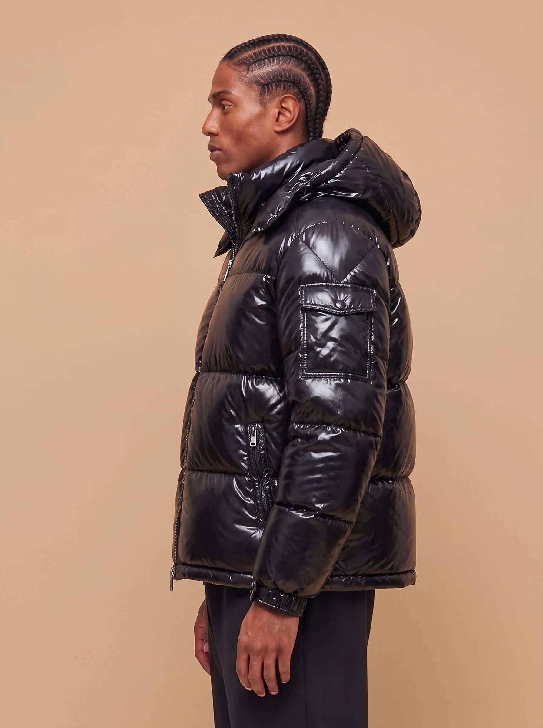 Black Glossy Hooded Puffer Jacket