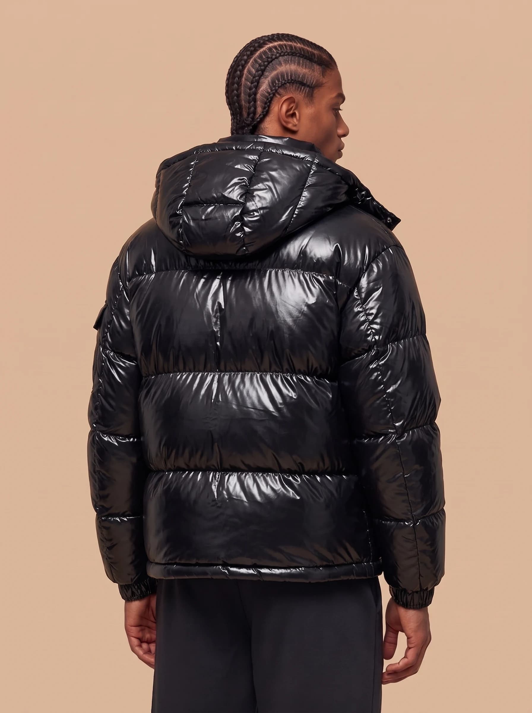 Black Glossy Hooded Puffer Jacket