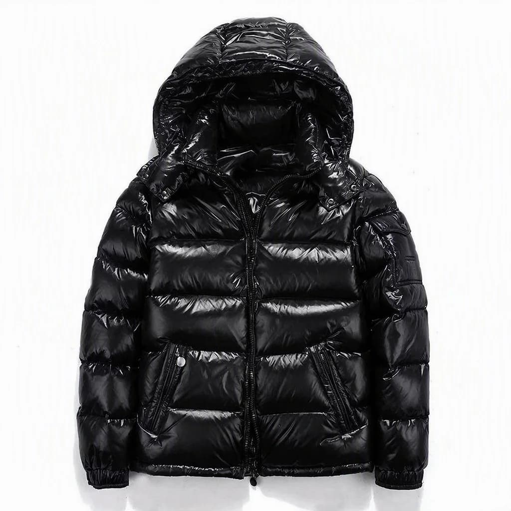 Black Glossy Hooded Puffer Jacket - View 5