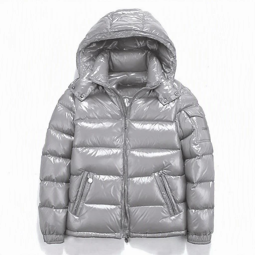 Silver Grey Glossy Puffer Jacket - View 5