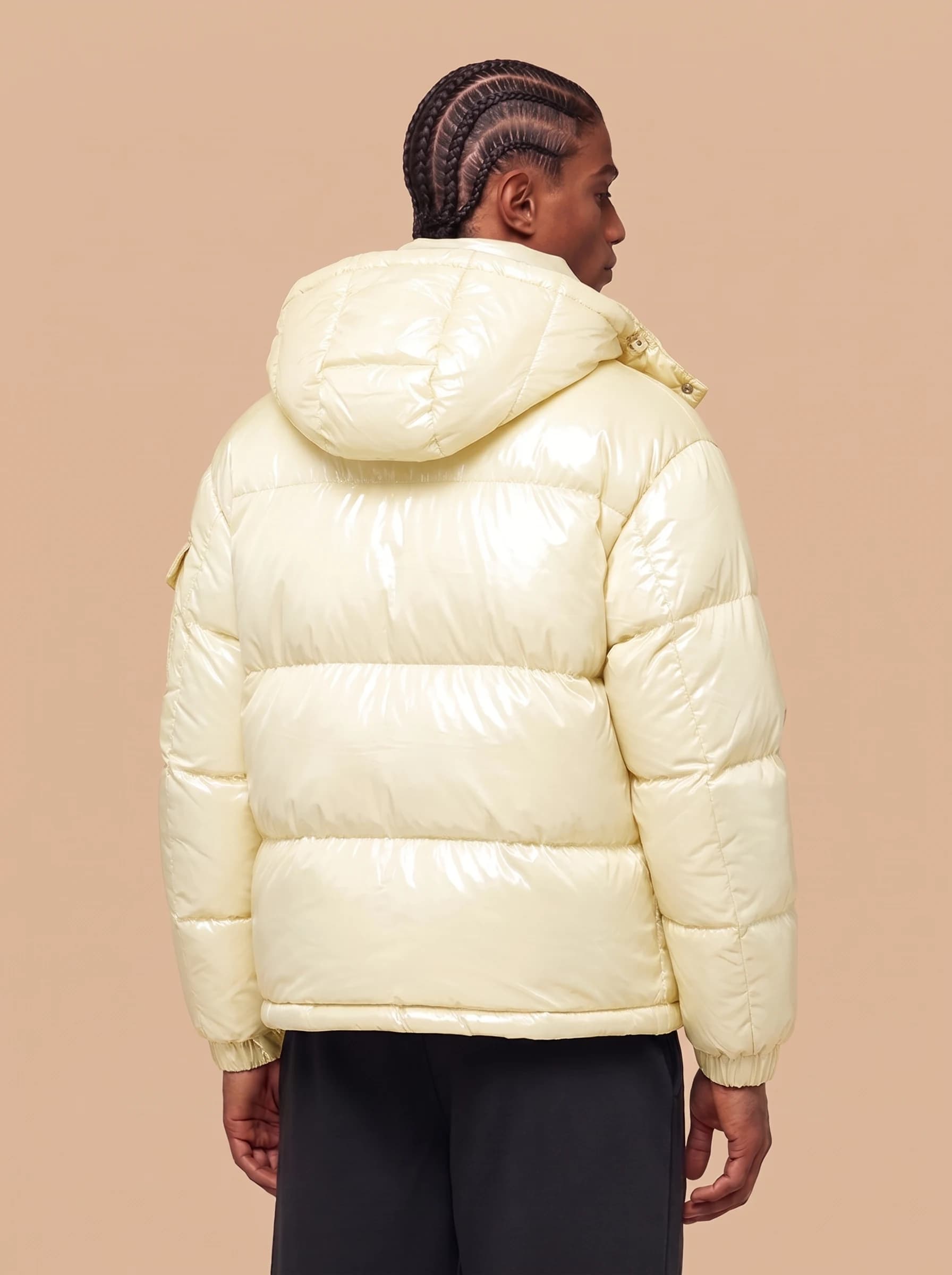 Cream Glossy Hooded Puffer Jacket