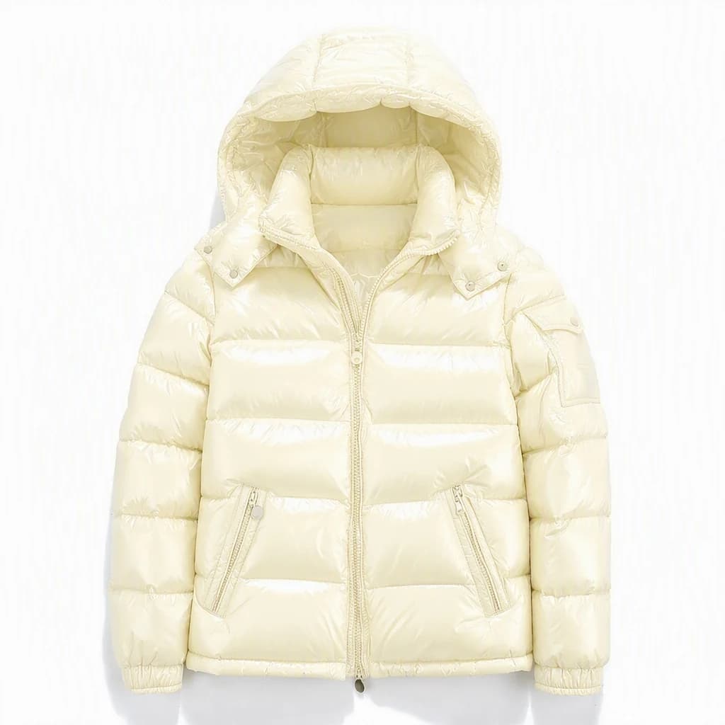 Cream Glossy Hooded Puffer Jacket - View 5