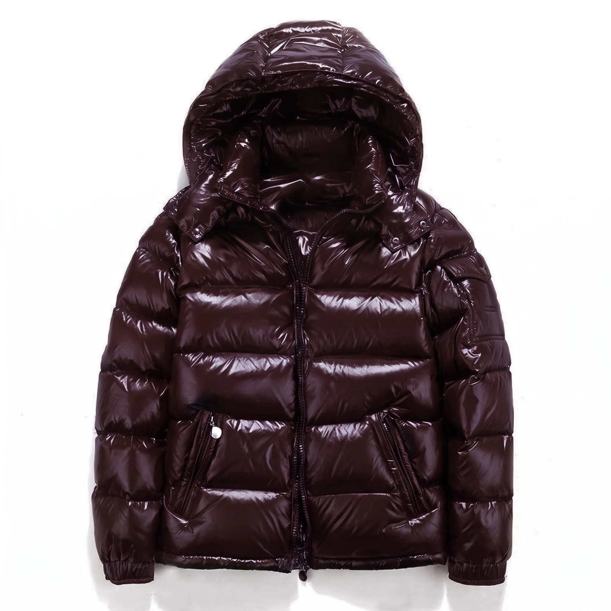 Chocolate Brown Glossy Puffer Jacket - View 5